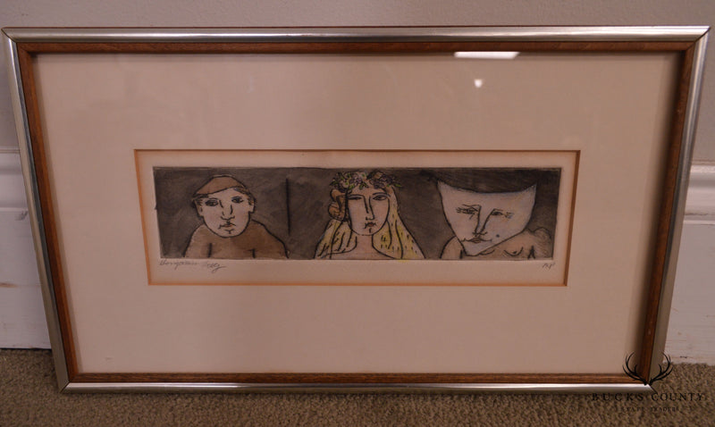 Benjamin Levy Mid Century Modern Framed Etching "Bride & Groom"