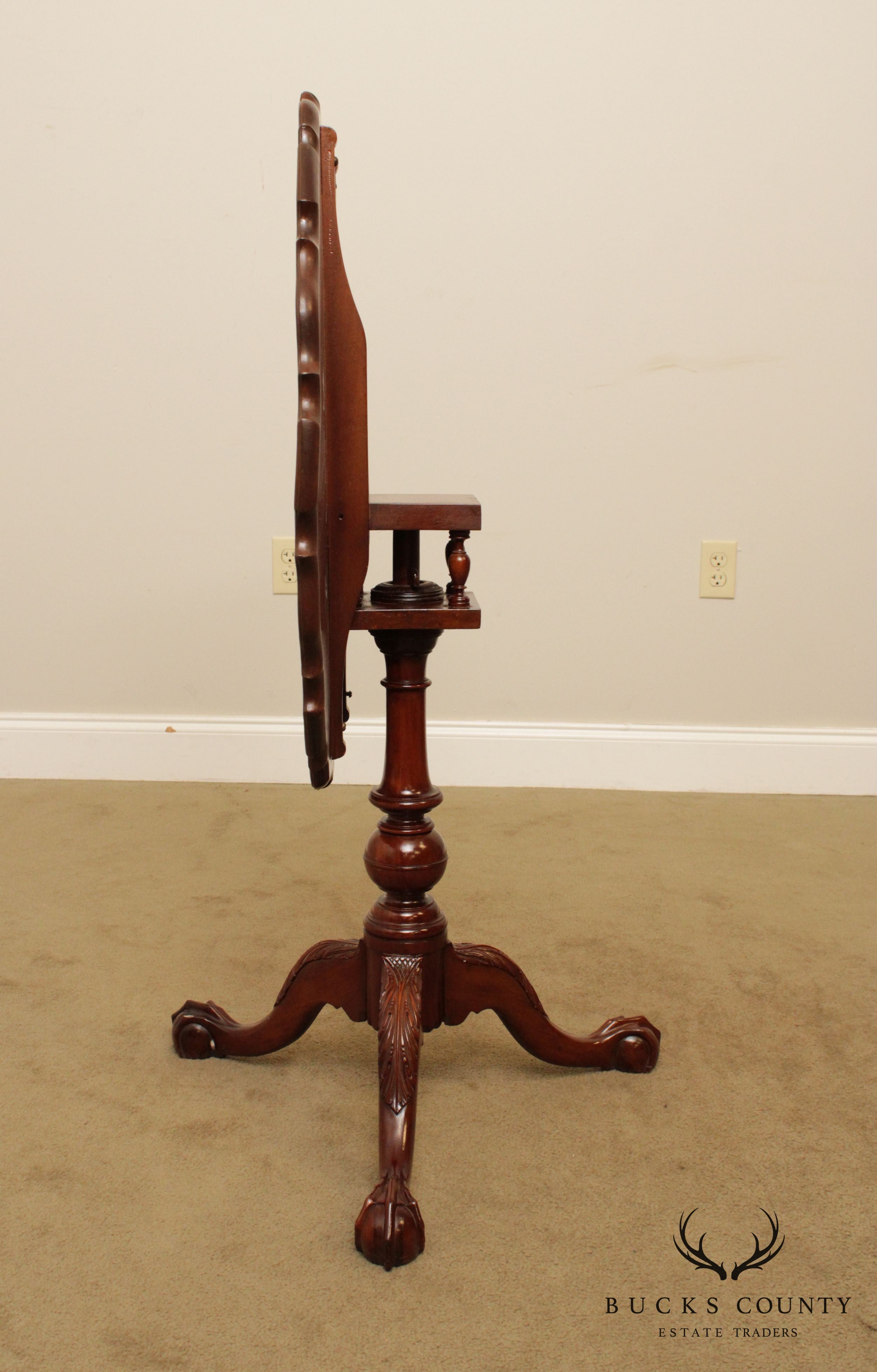 Chippendale Style Custom Mahogany Ball & Claw Tilt Top Pie Crust Table