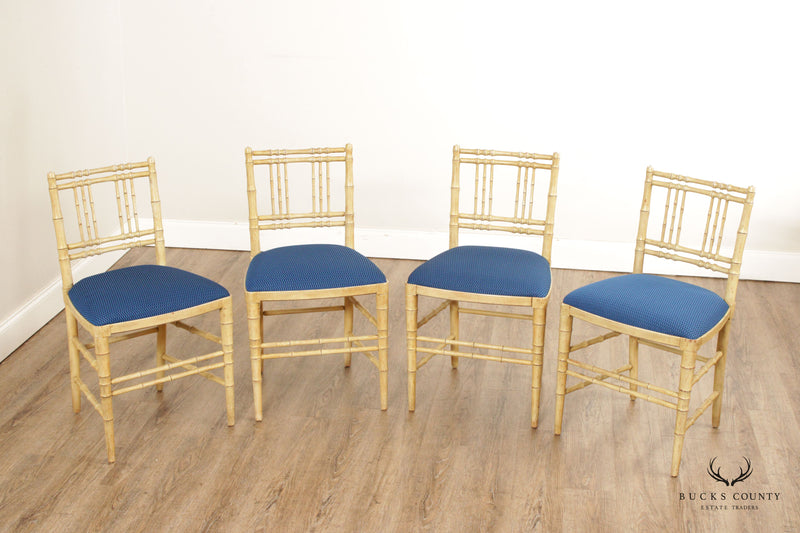 Hollywood Regency Vintage Set of Four Faux Bamboo Side Chairs