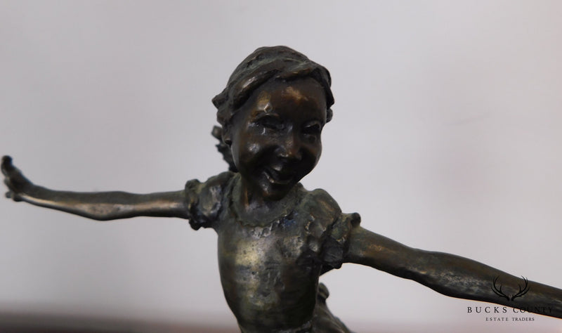 Mark Hopekins Signed "Kids Play" Pair Patinated Bronze Figurines
