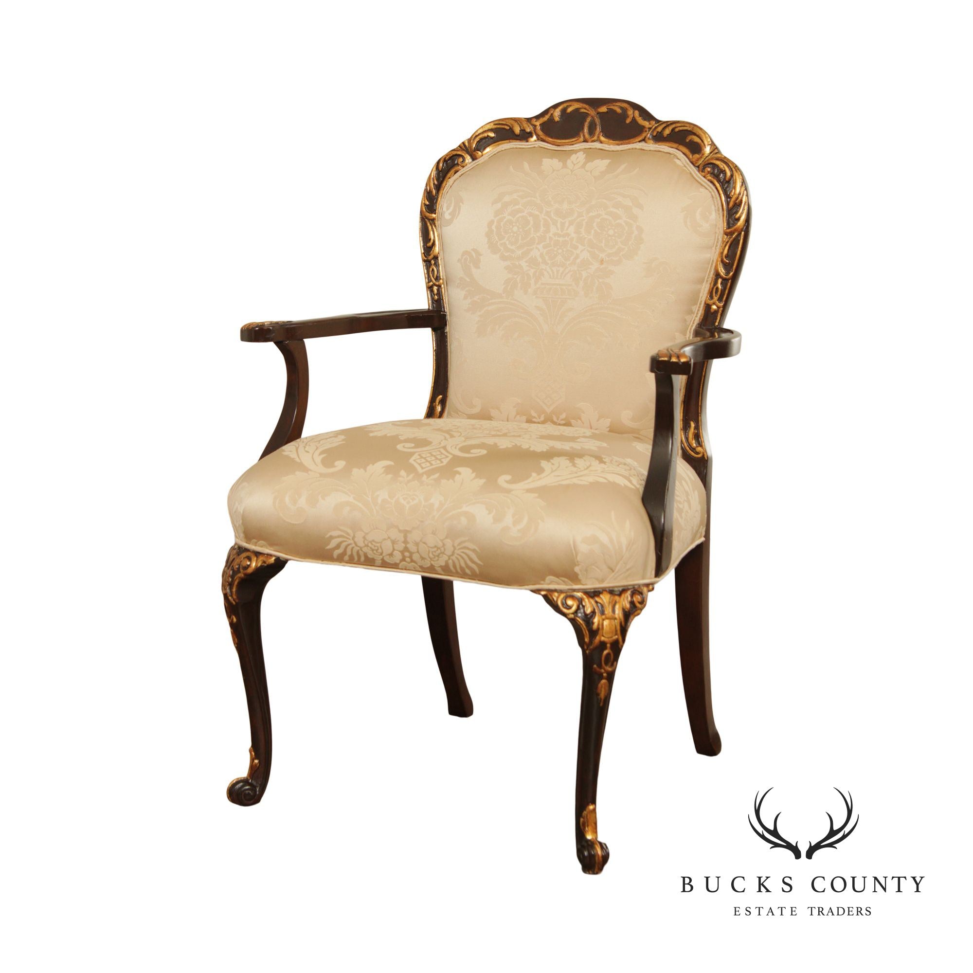 French Louis XV Style Partial Gilt Mahogany Armchair