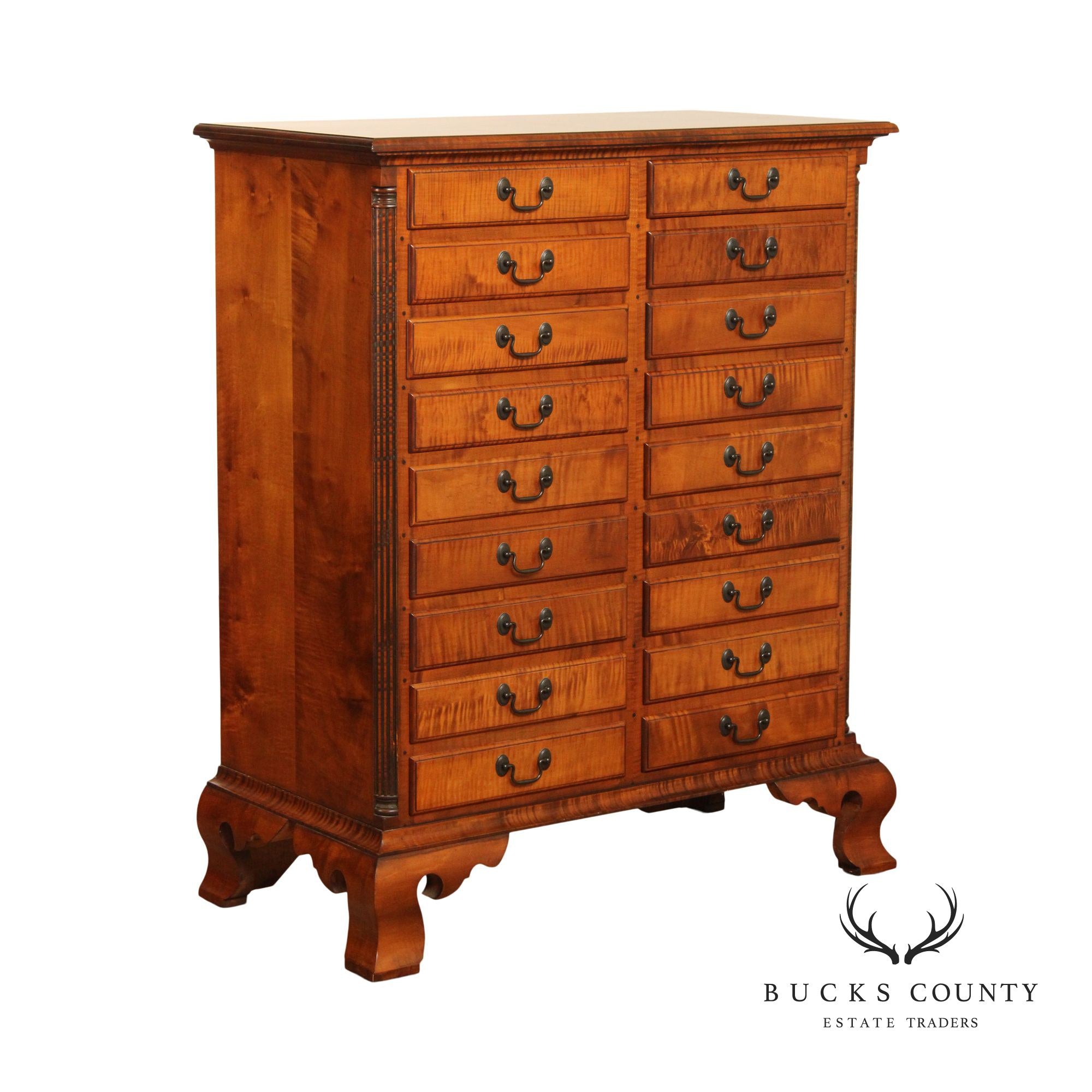 Gregg Perry Tiger Chippendale Style Maple Tall Chest