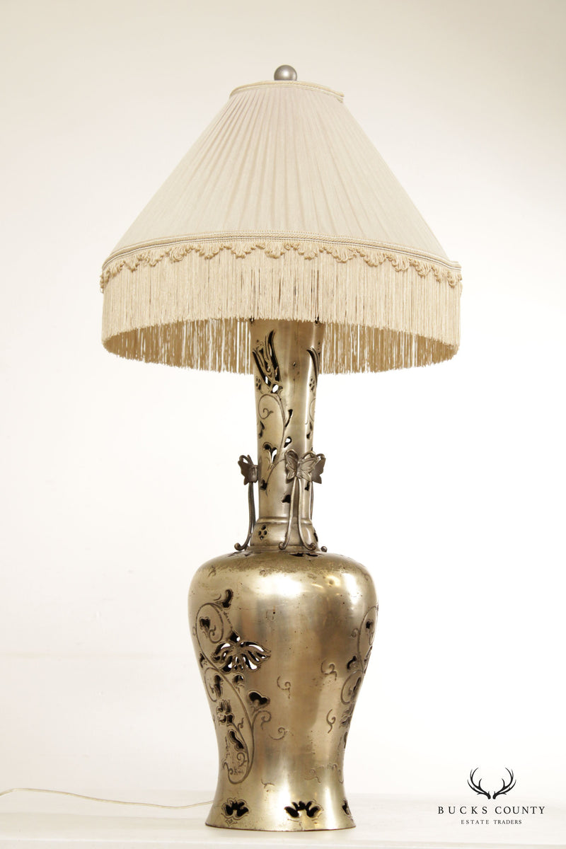 Mid Century Pierced Brass Butterfly Table Lamp