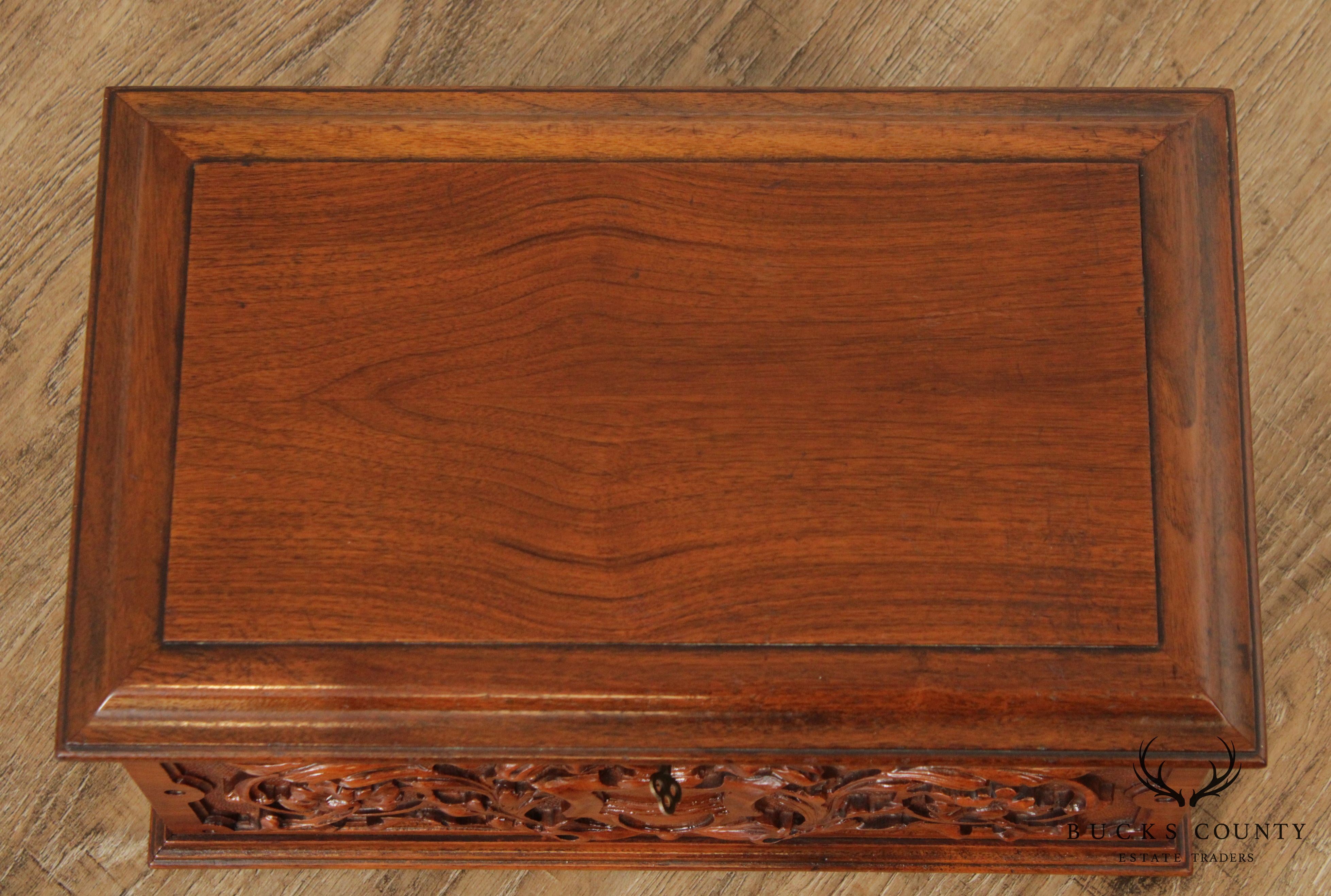 Antique Carved Walnut Humidor Box