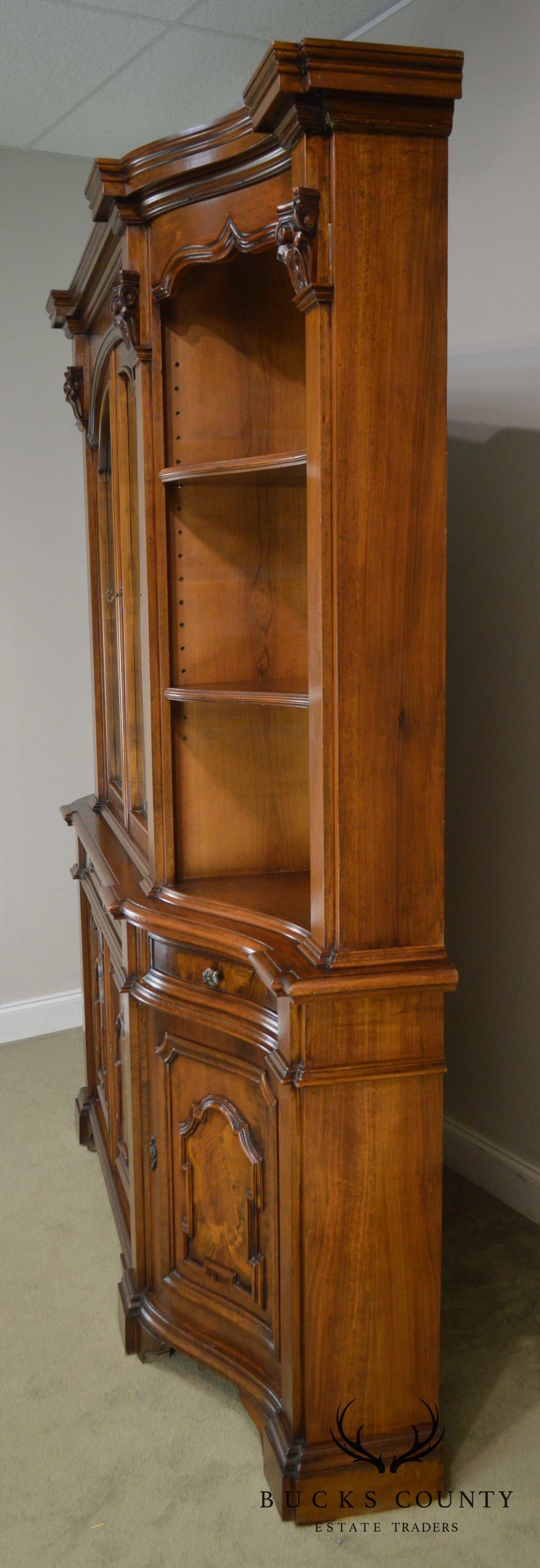 Italian Walnut Vintage 1960's Large Walnut Bookcase Breakfront