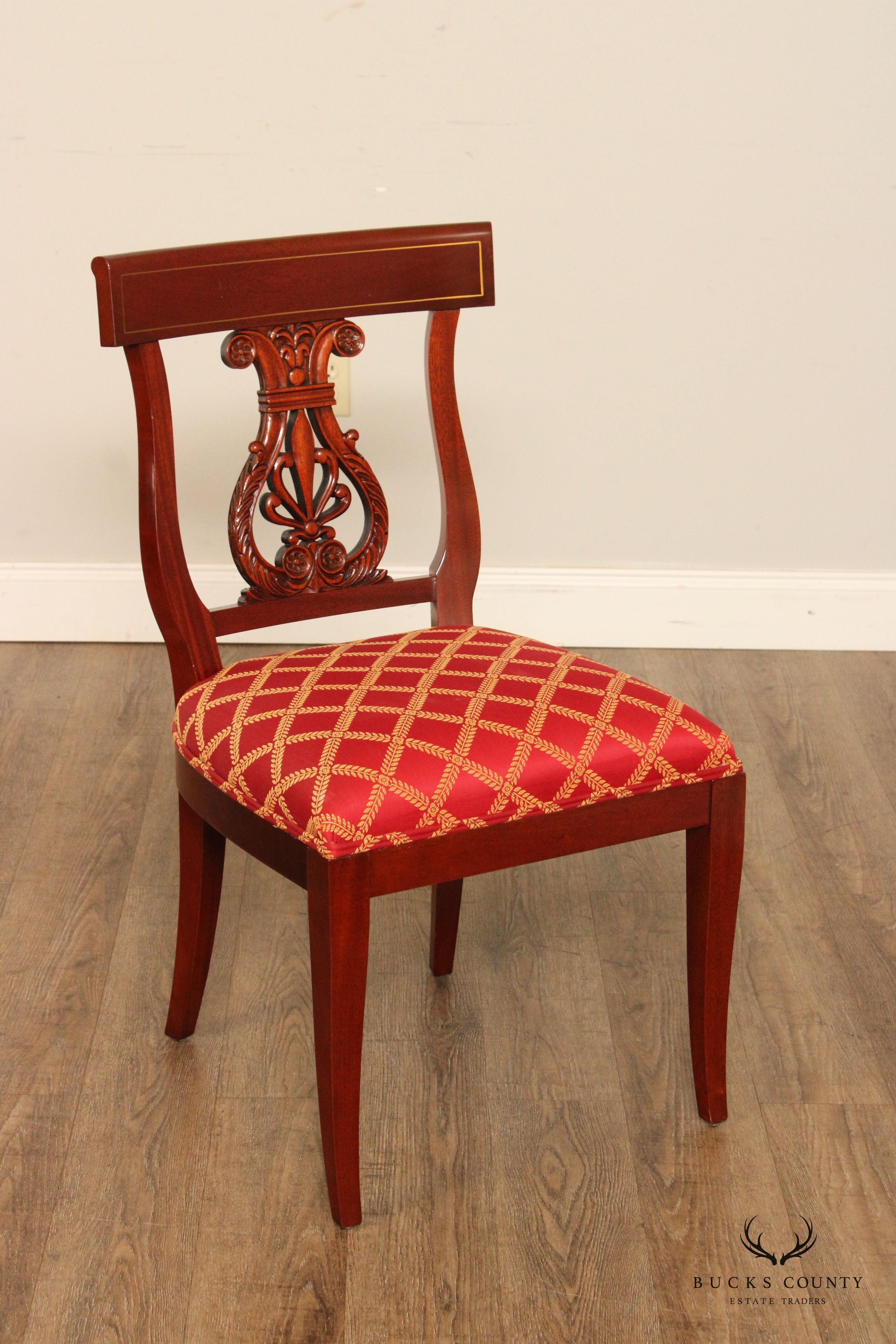 Kindel Neoclassical Style Set of Eight Mahogany Dining Chairs