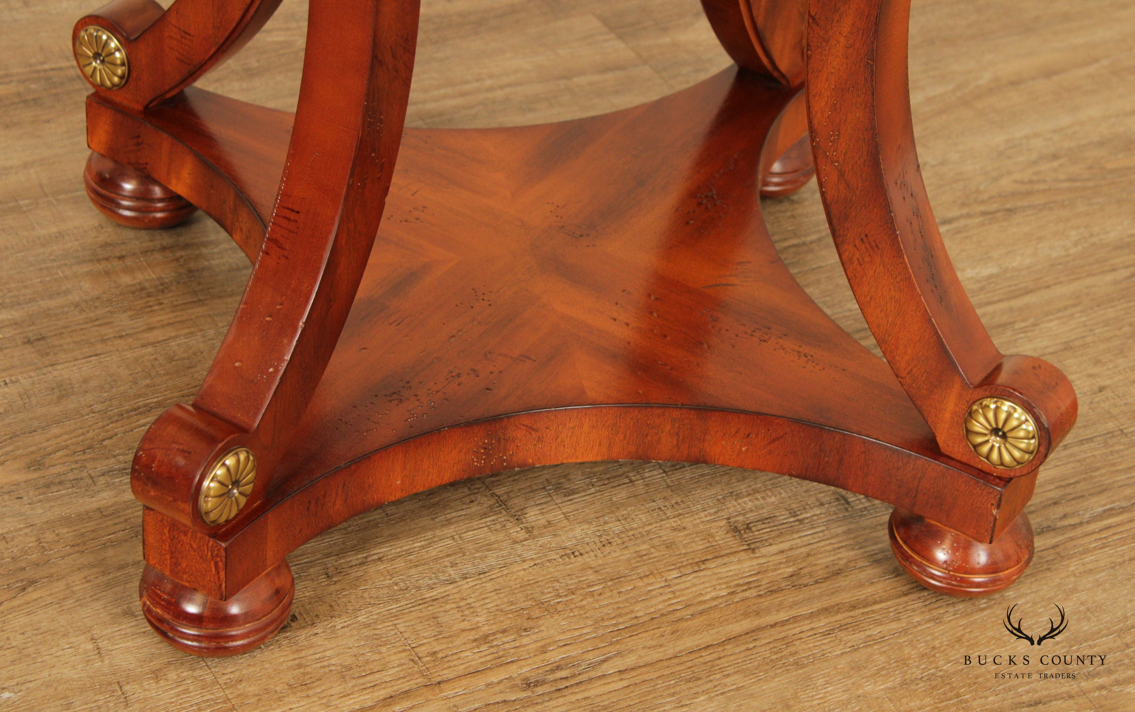 French Empire Style Round Travertine Top Mahogany Center Table