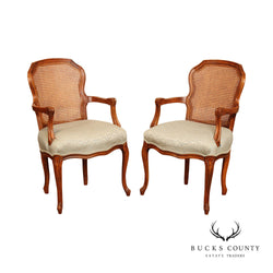French Louis XV Style Pair of Cane Back Armchairs