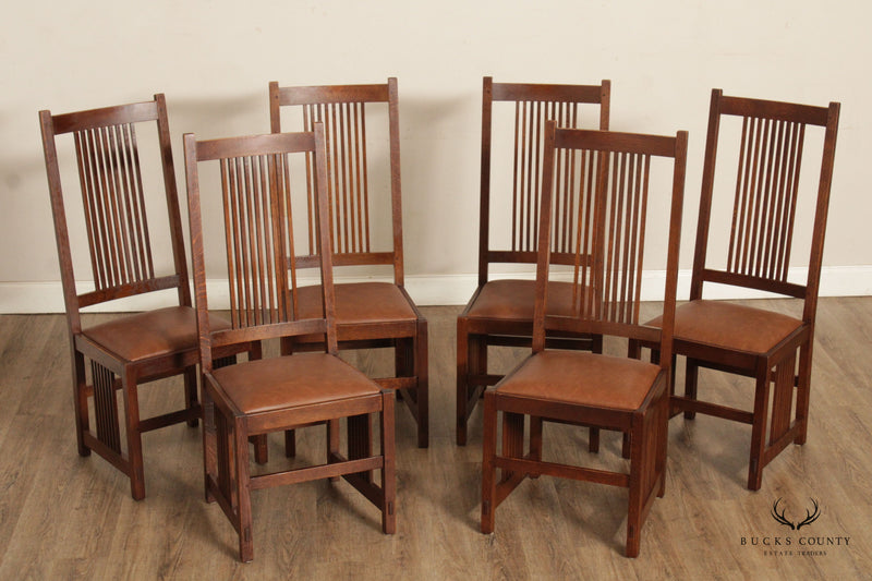 Stickley Mission Collection Set of Six Oak Spindle Dining Chairs