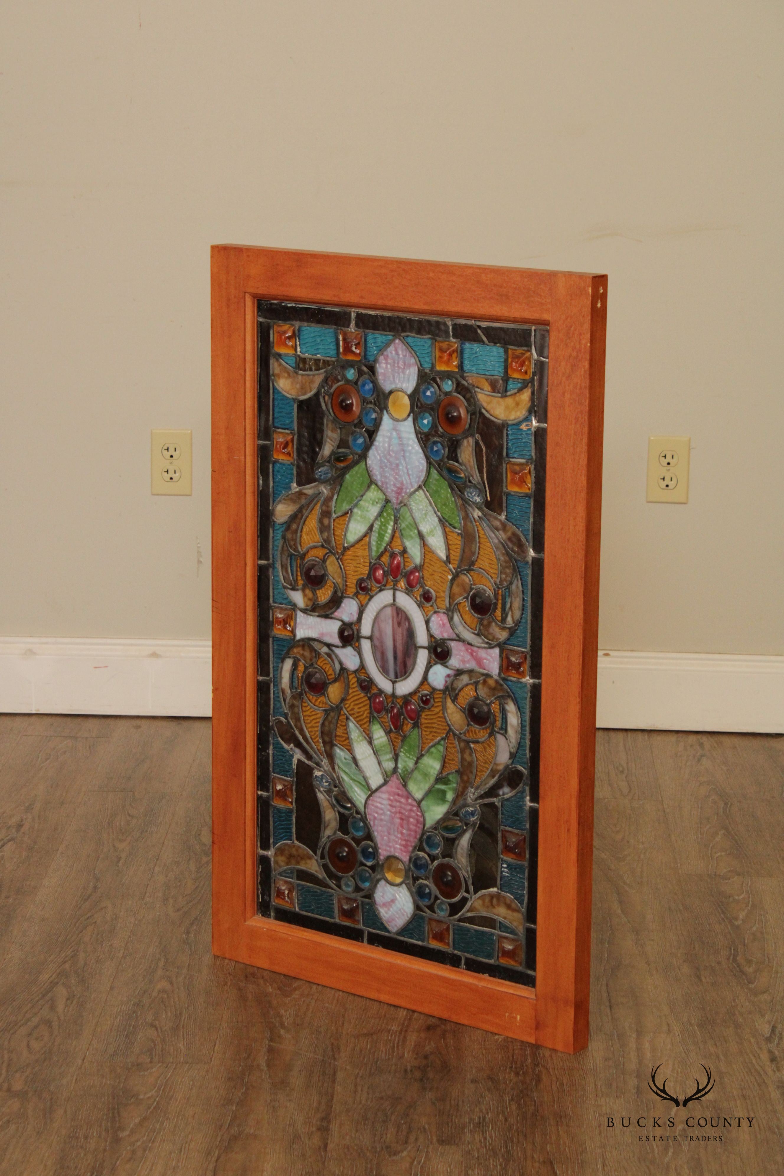 Fine Quality Antique American Victorian Stained Glass Transom Window