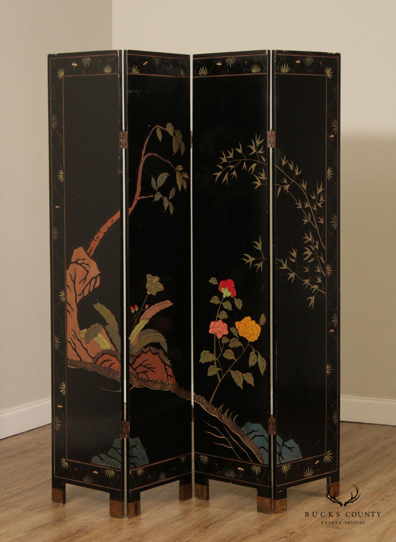 Vintage Asian Style Lacquered Panel Dressing Screen