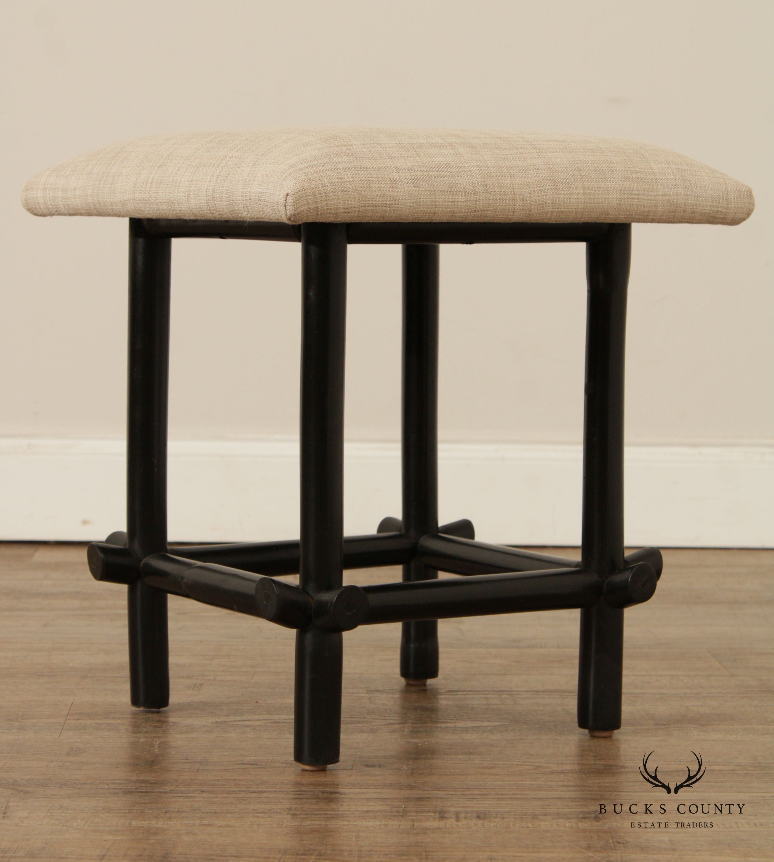 Vintage Asian Style Pair of Ebonized Faux Bamboo Stools