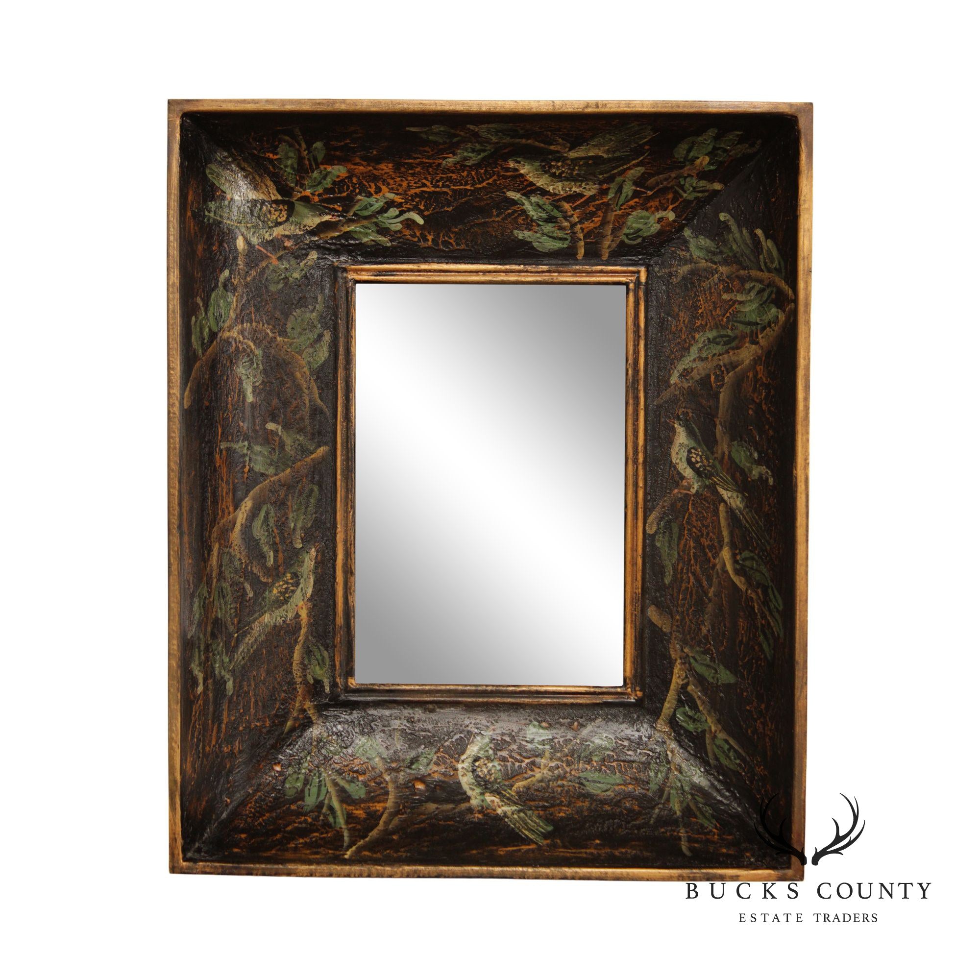 Rustic Hand Painted Shadow-Box Wall Mirror