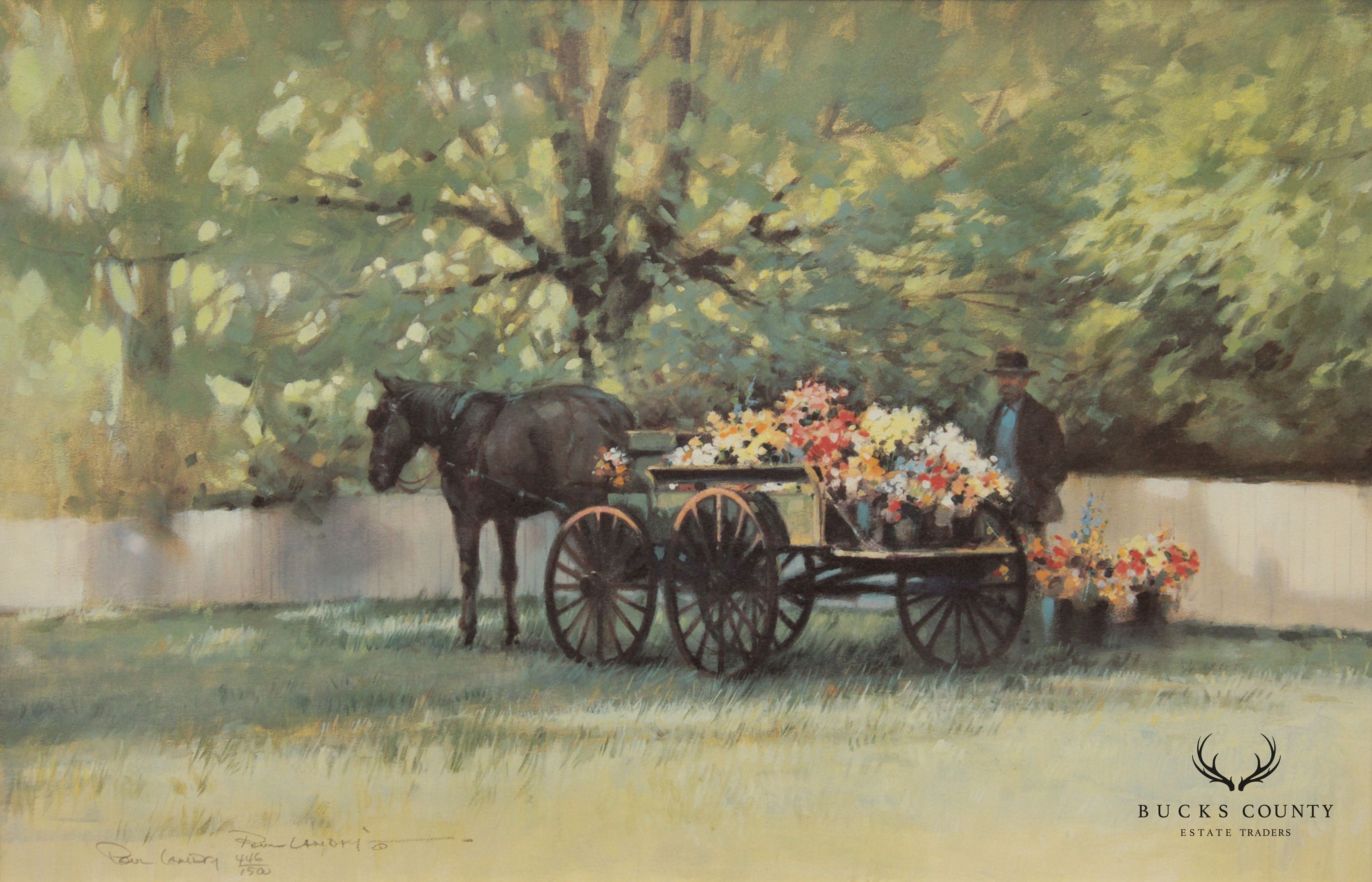 Paul Landry 'Flower Wagon' Watercolor Lithograph Print