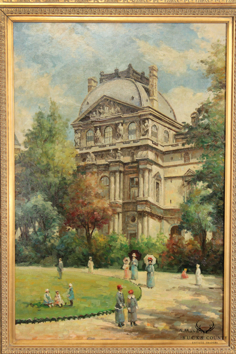 Impressionist Style Paris Louvre Palace Gardens Oil Painting, Signed
