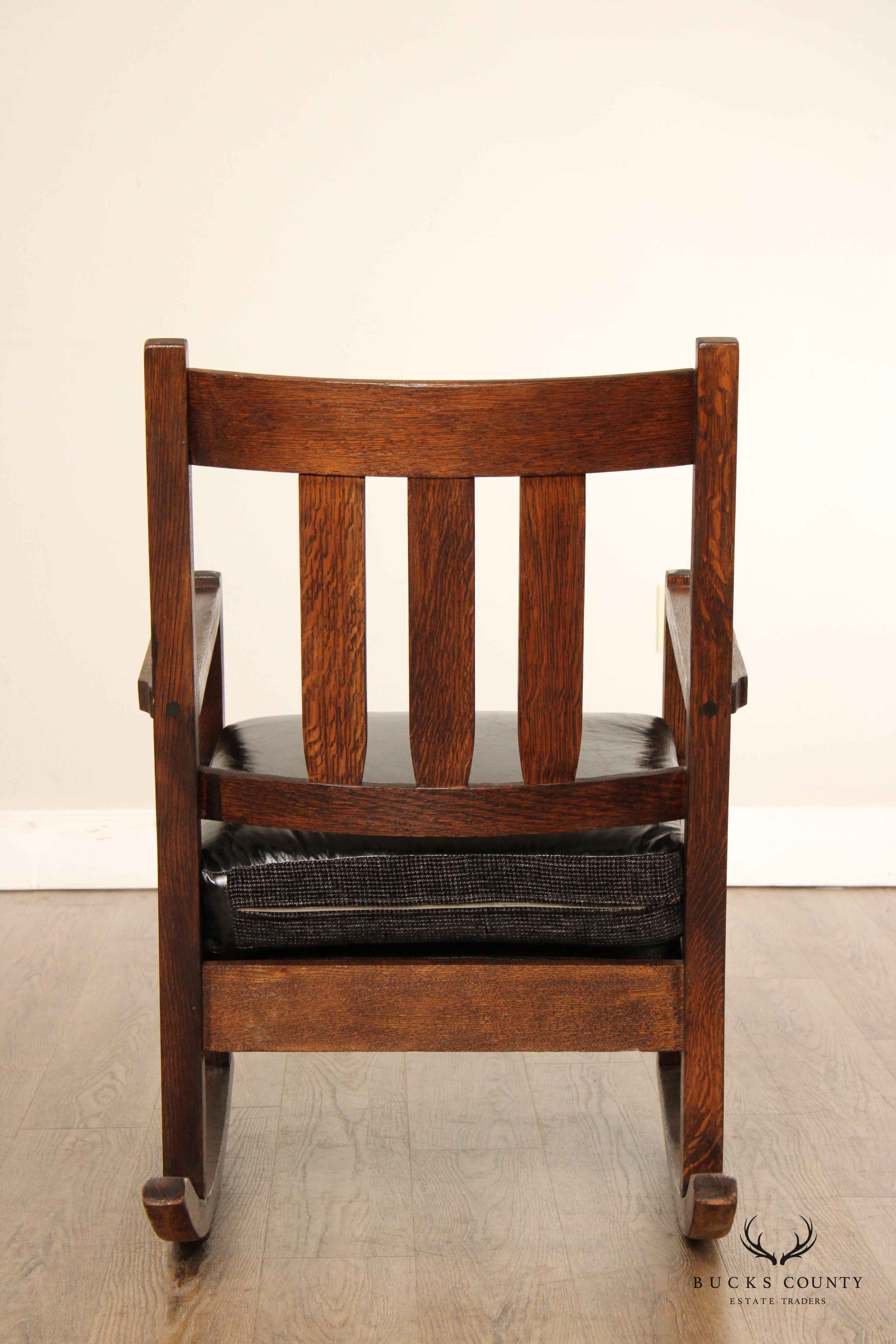 Stickley Brothers Antique Mission Oak and Leather Rocking Chair