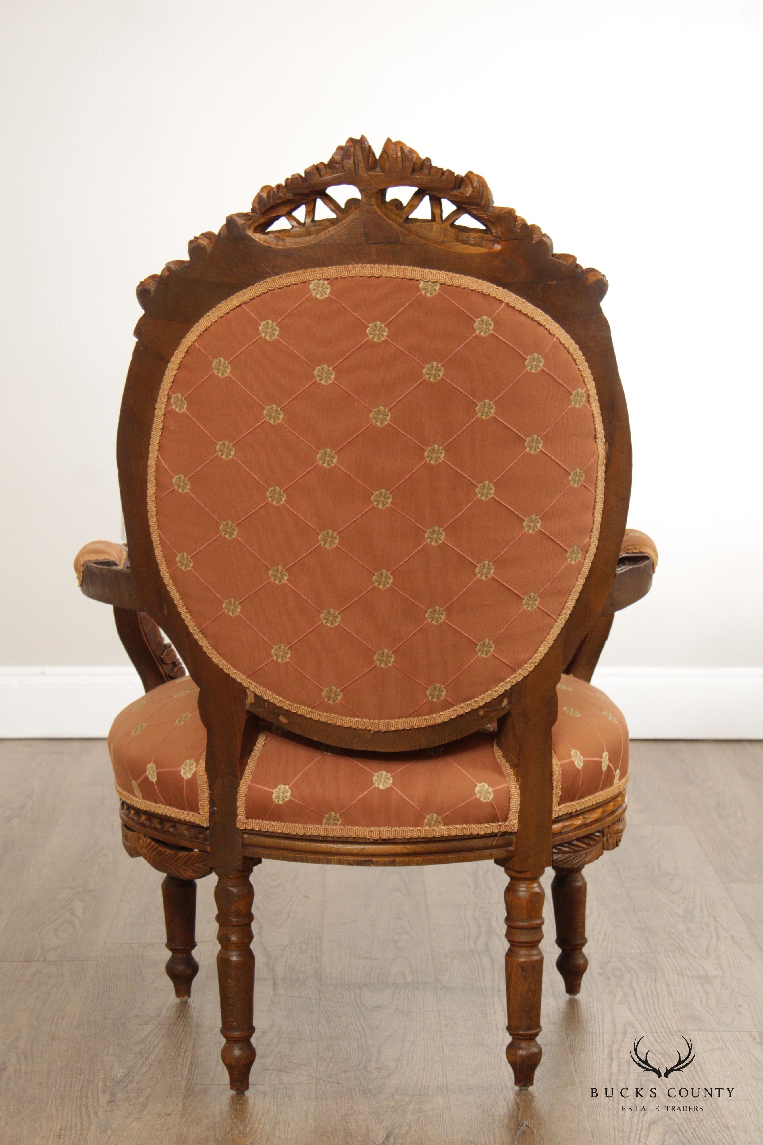 French Louis XVI Victorian Style Carved  Armchair