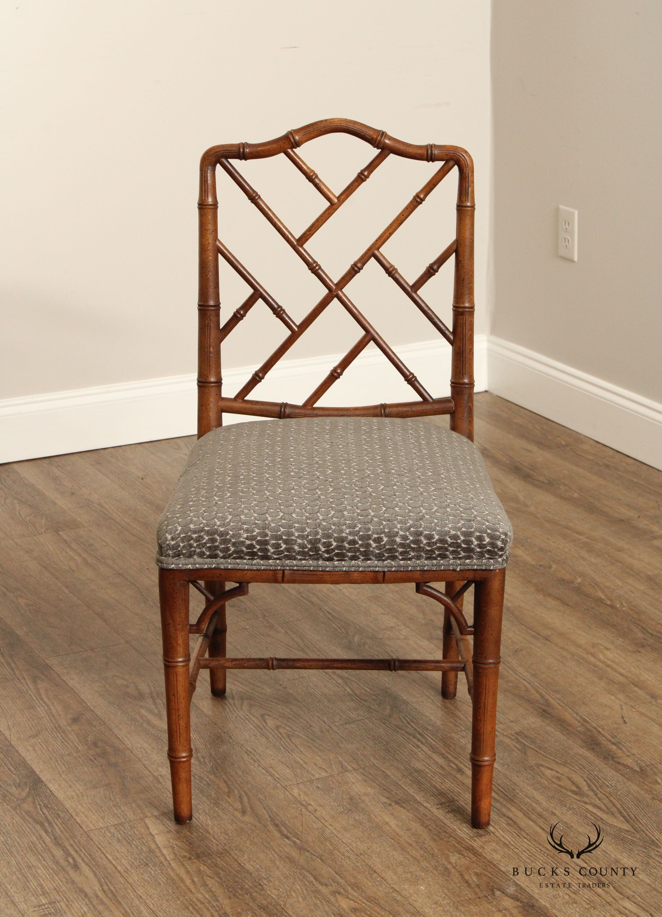 Chinese Chippendale Style Set Of Four Faux Bamboo Dining Chairs