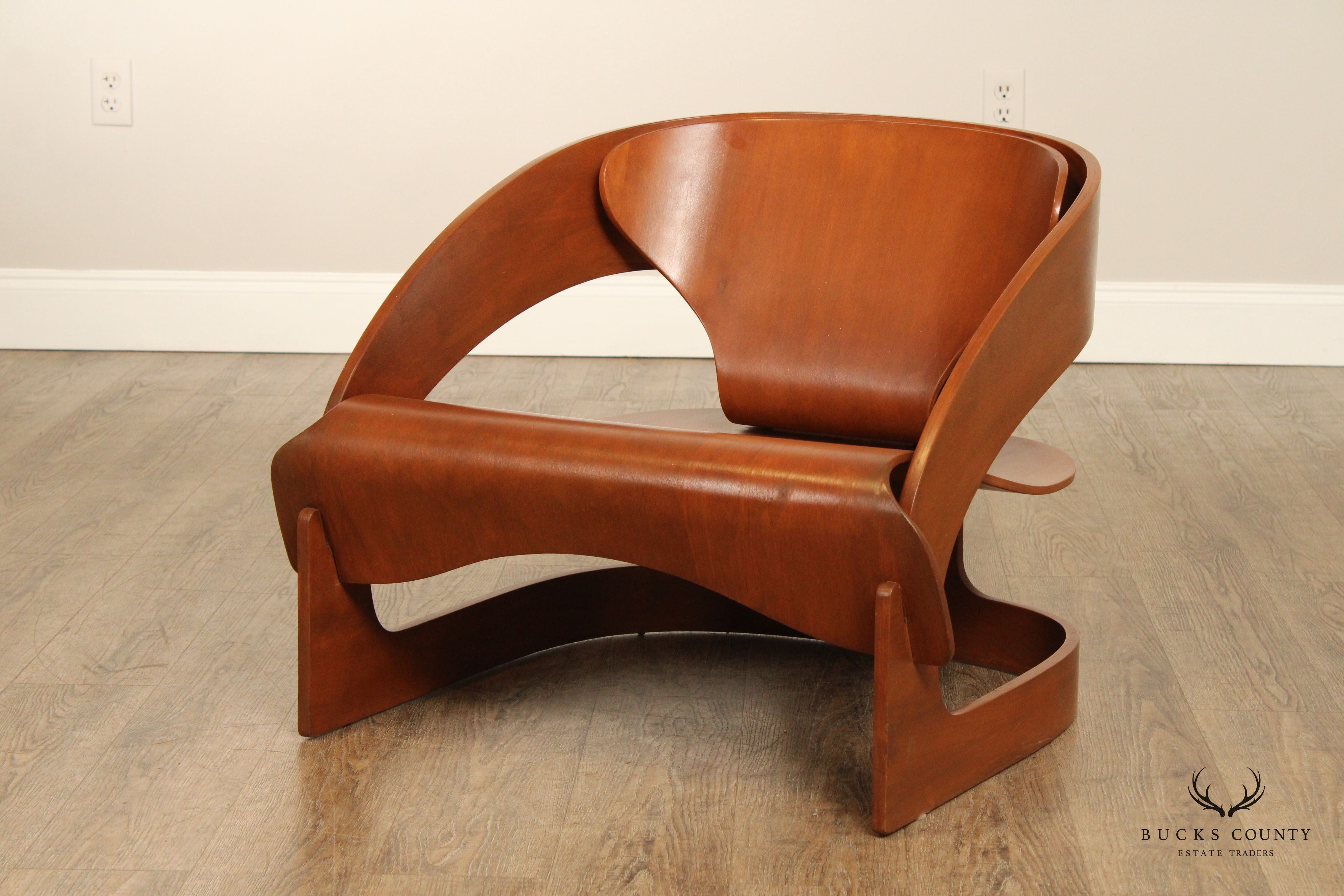 Joe Columbo Kartell Mid Century Modern Bentwood Low Armchair 4801