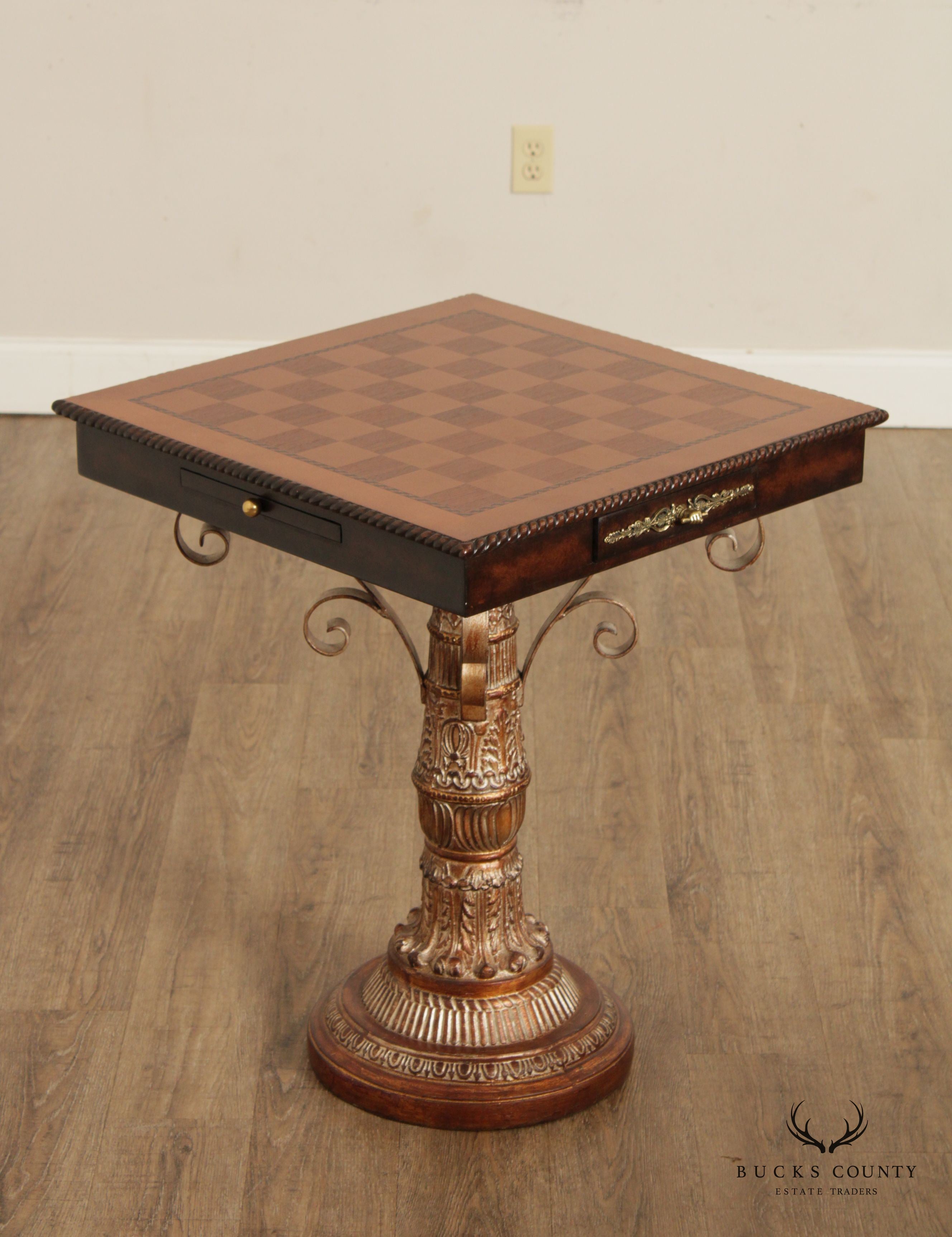 Neoclassical Style Carved Gilt Pedestal Base Chess Game Table