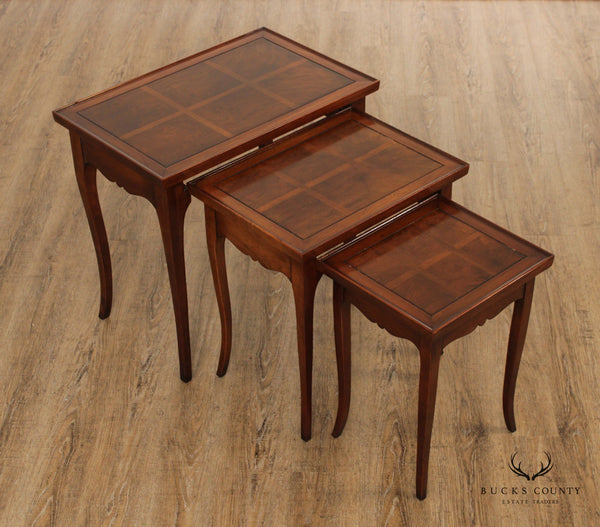 French Country Style Set of Three Parquetry Nesting Side Tables