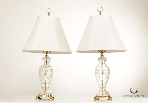 Vintage Classical Urn Pair Cut Crystal Table Lamps