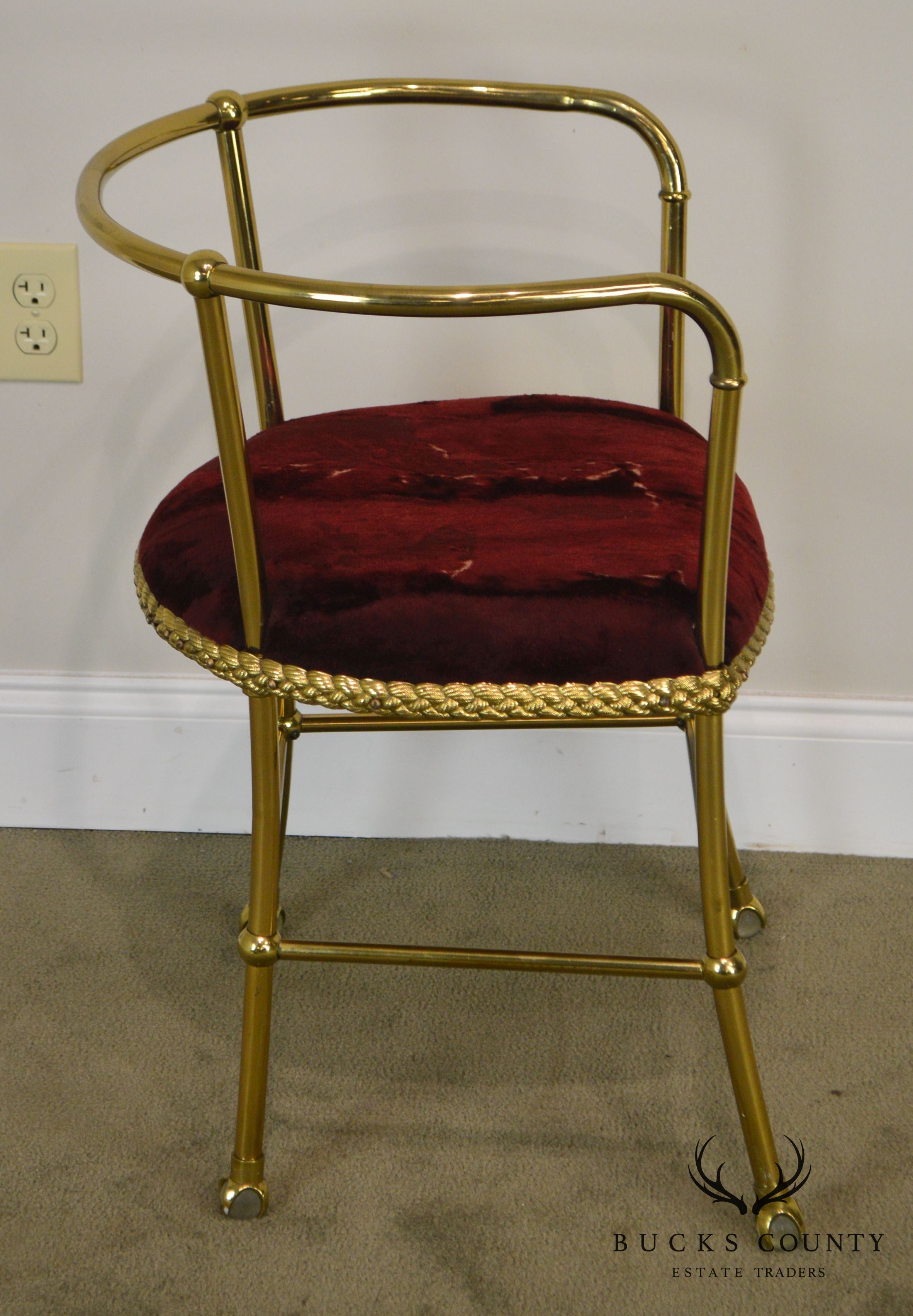 Hollywood Regency Vintage Italian Brass Pair Arm Chairs