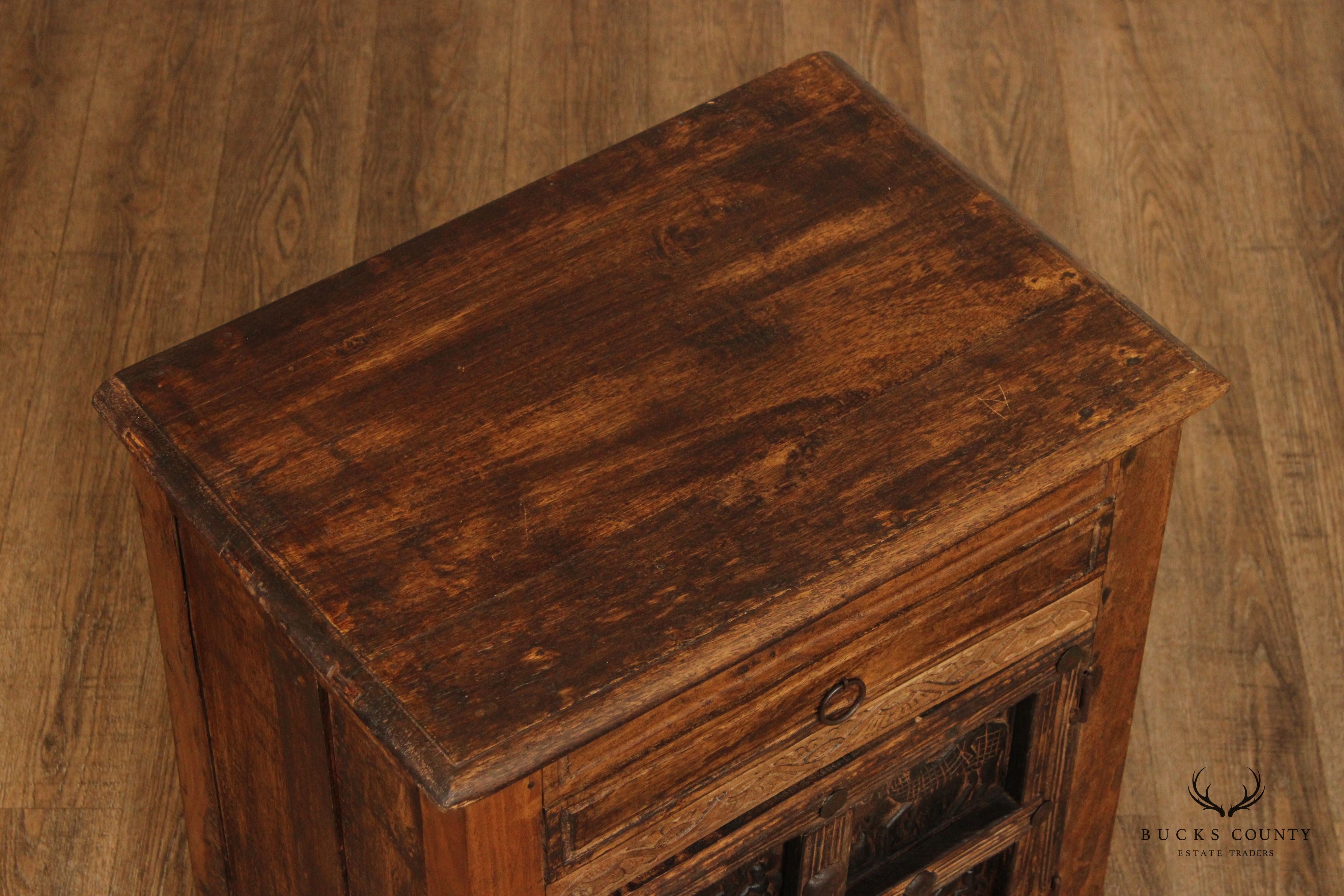 Anglo Indian Carved Panel Nightstand Cabinet