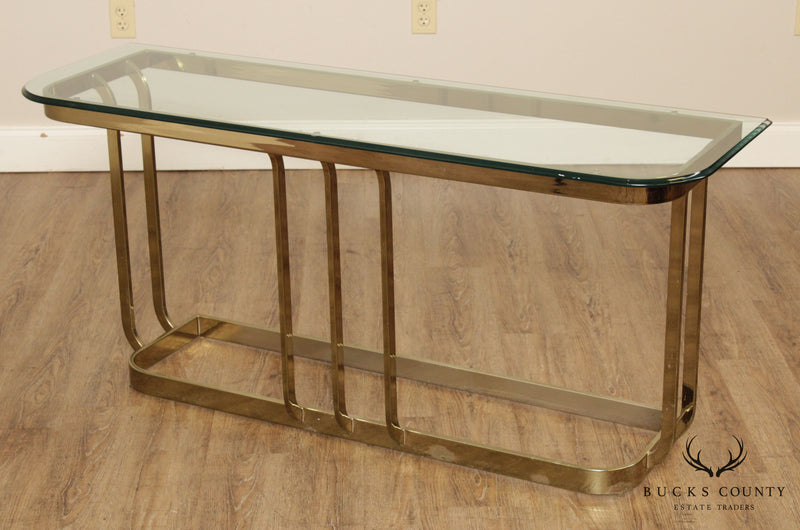 Postmodern Brass & Glass Console Table