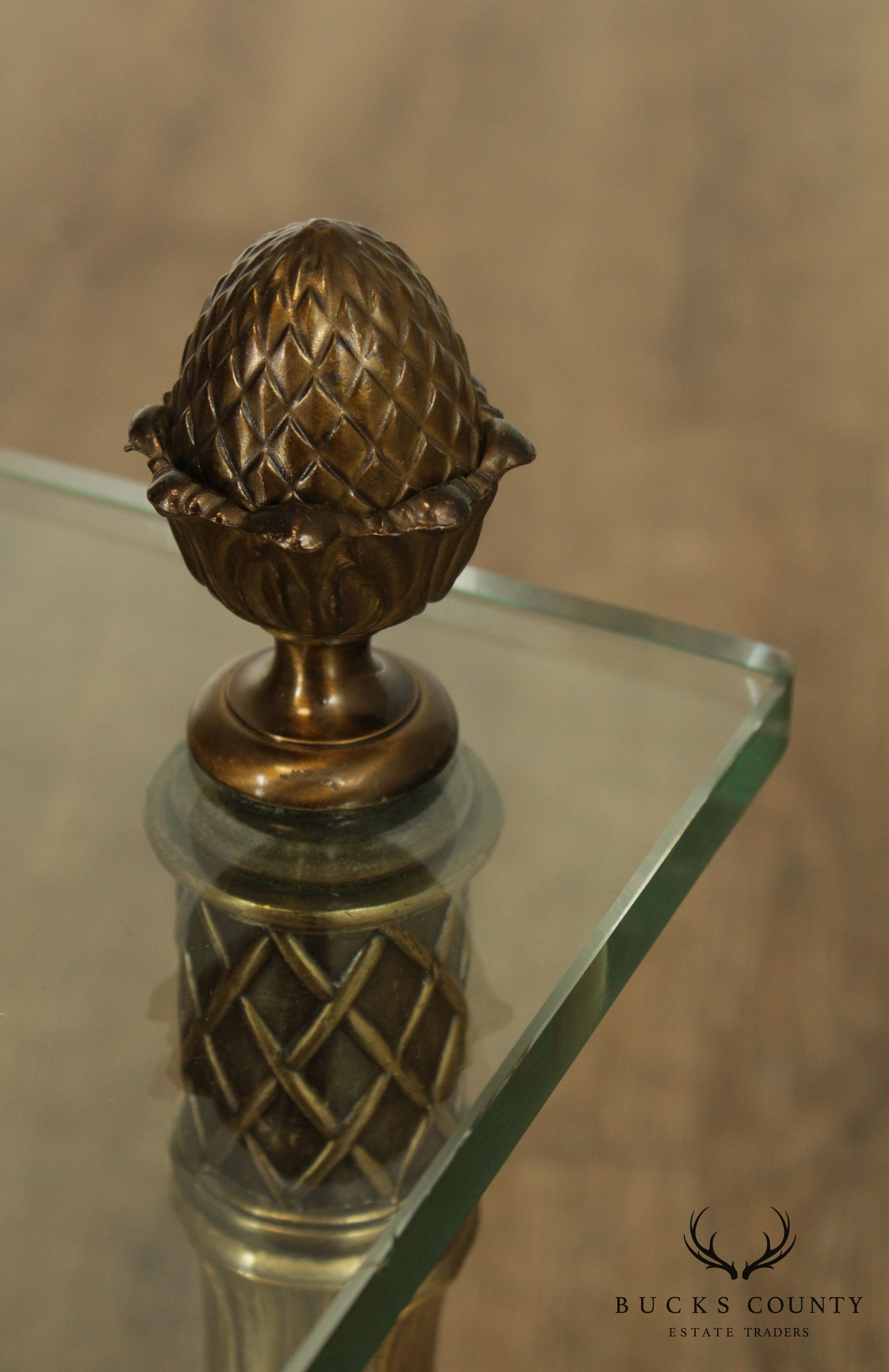 Vintage French Directoire Style Square Brass & Glass Side Table