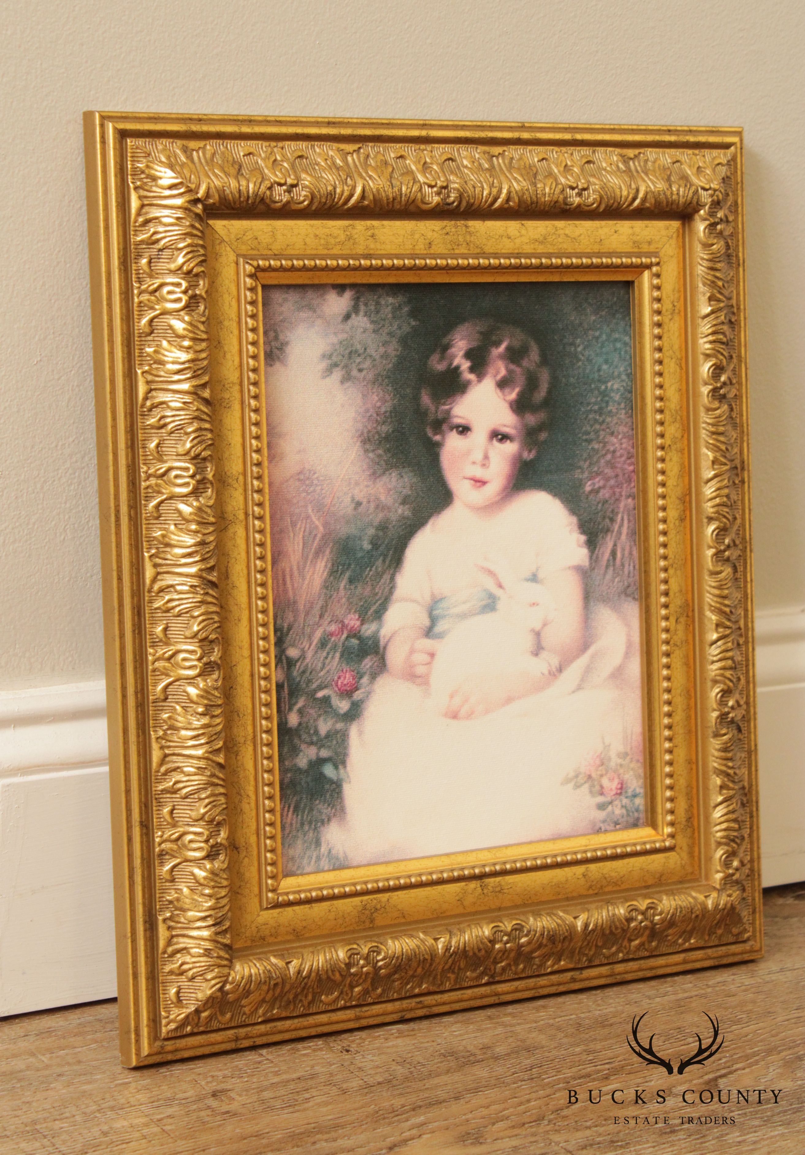 Portrait of Girl with Bunny, Vintage Art Print by Gallery Graphics