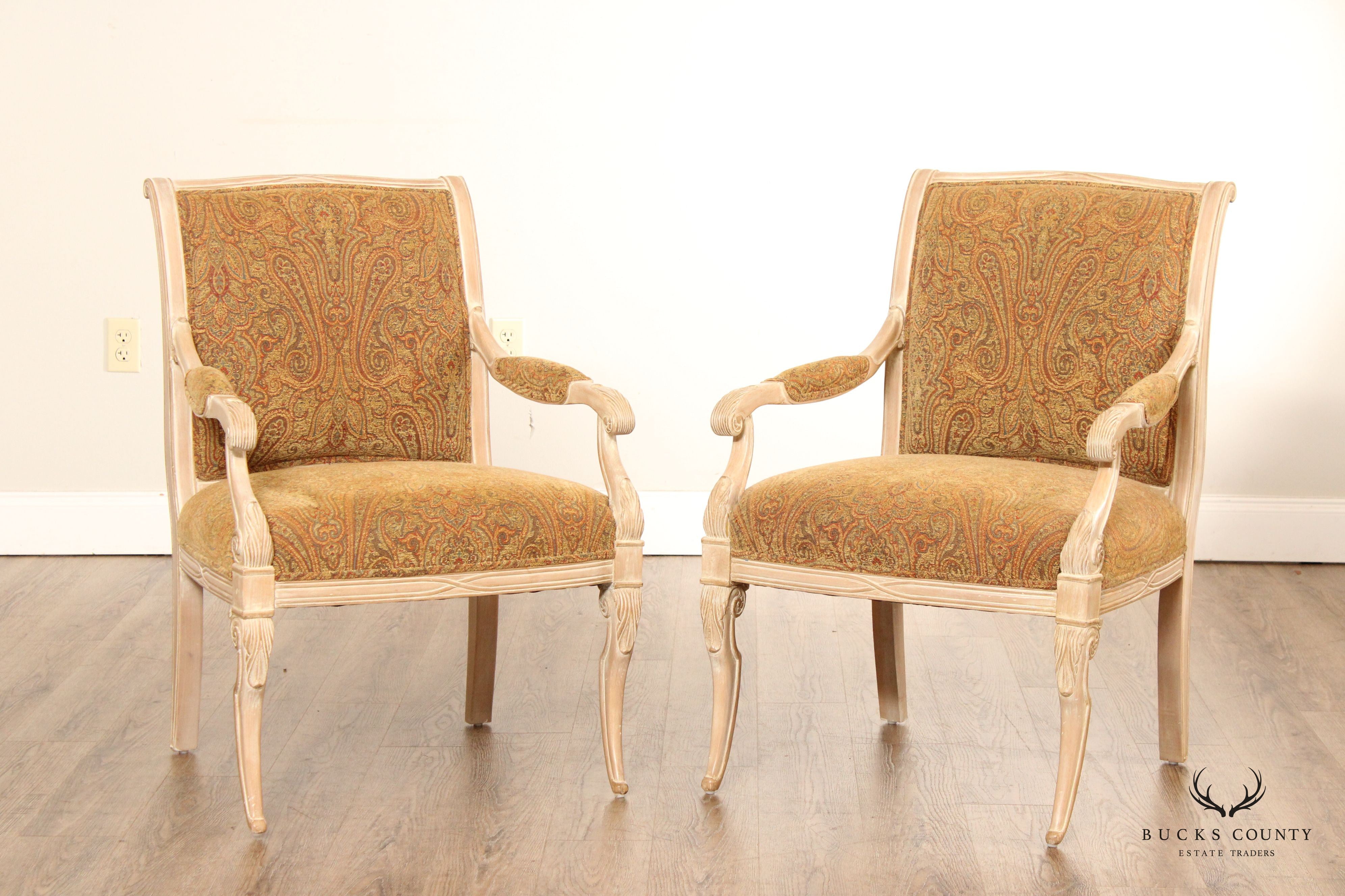 Regency Style Pair of Painted Frame Fauteuil Armchairs