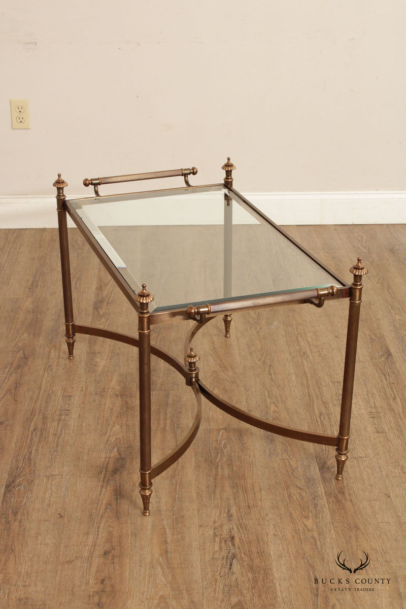 Maitland Smith Neoclassical 'Asher' Brass and Glass Cocktail Table