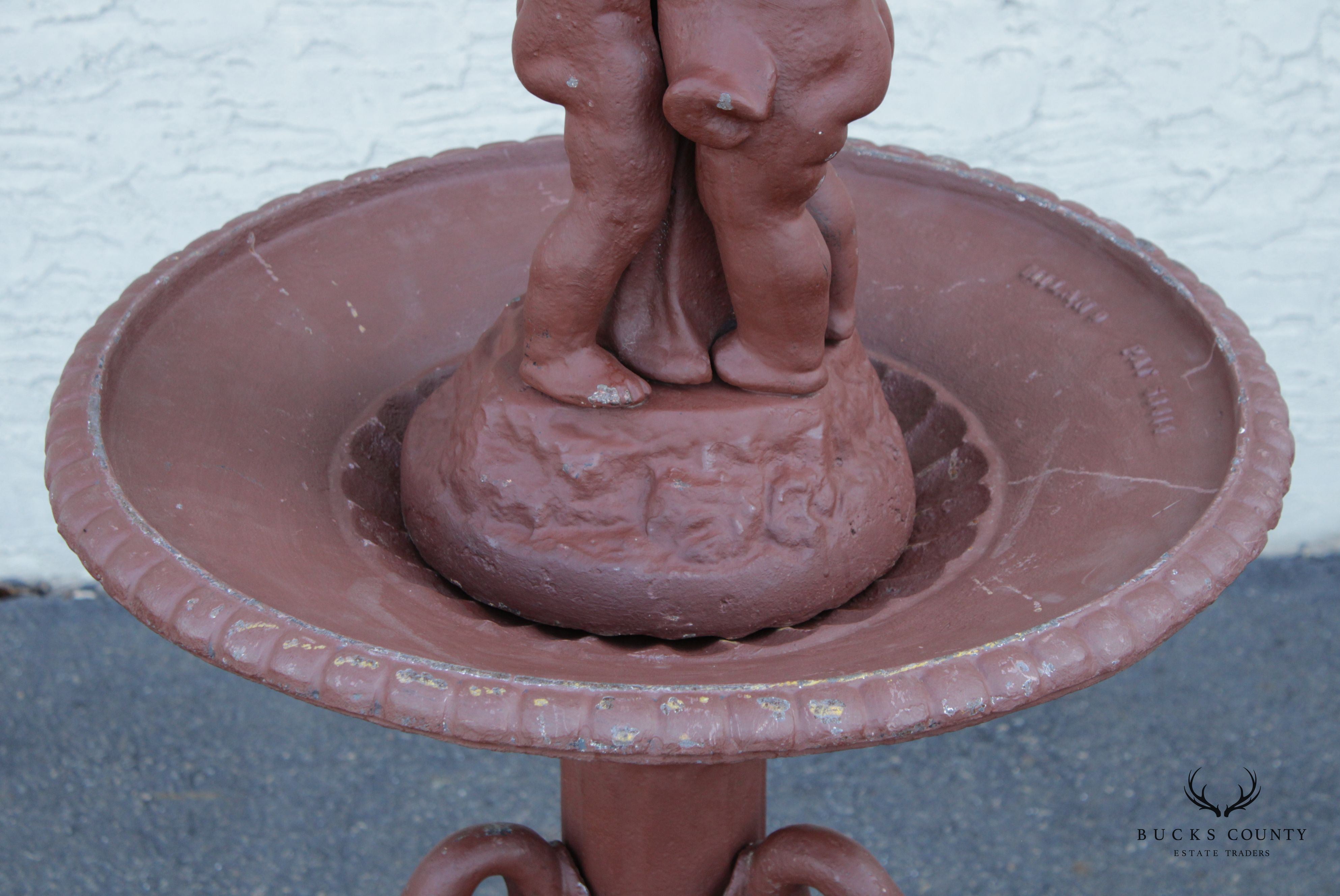 Antique Neoclassical Style Cast Iron Garden Fountain with Cherubs and Swans