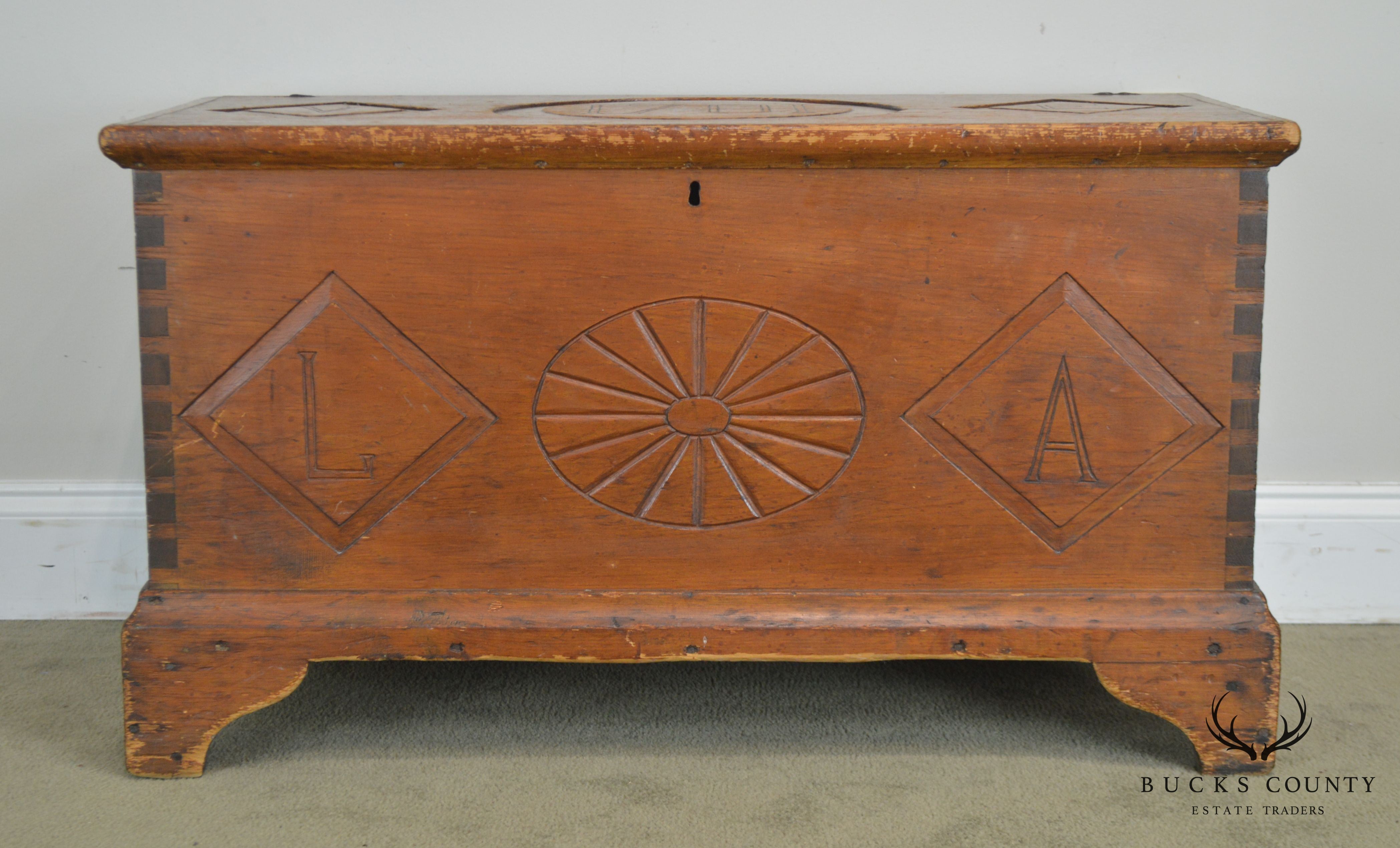 Antique 1701 Monogrammed Carved Dutch Blanket Chest