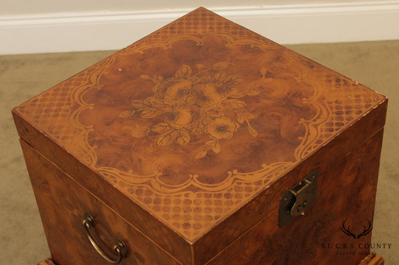 Asian Influenced Faux Painted File Cabinet Box on Stand