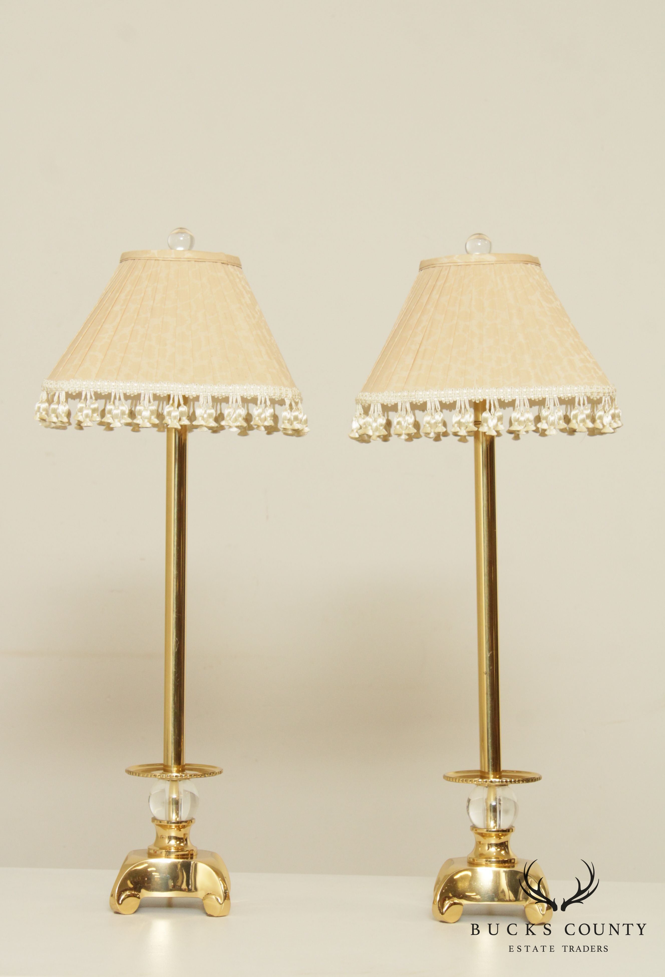 Frederick Cooper Pair Tall Brass Pair Candlestick Table Lamps