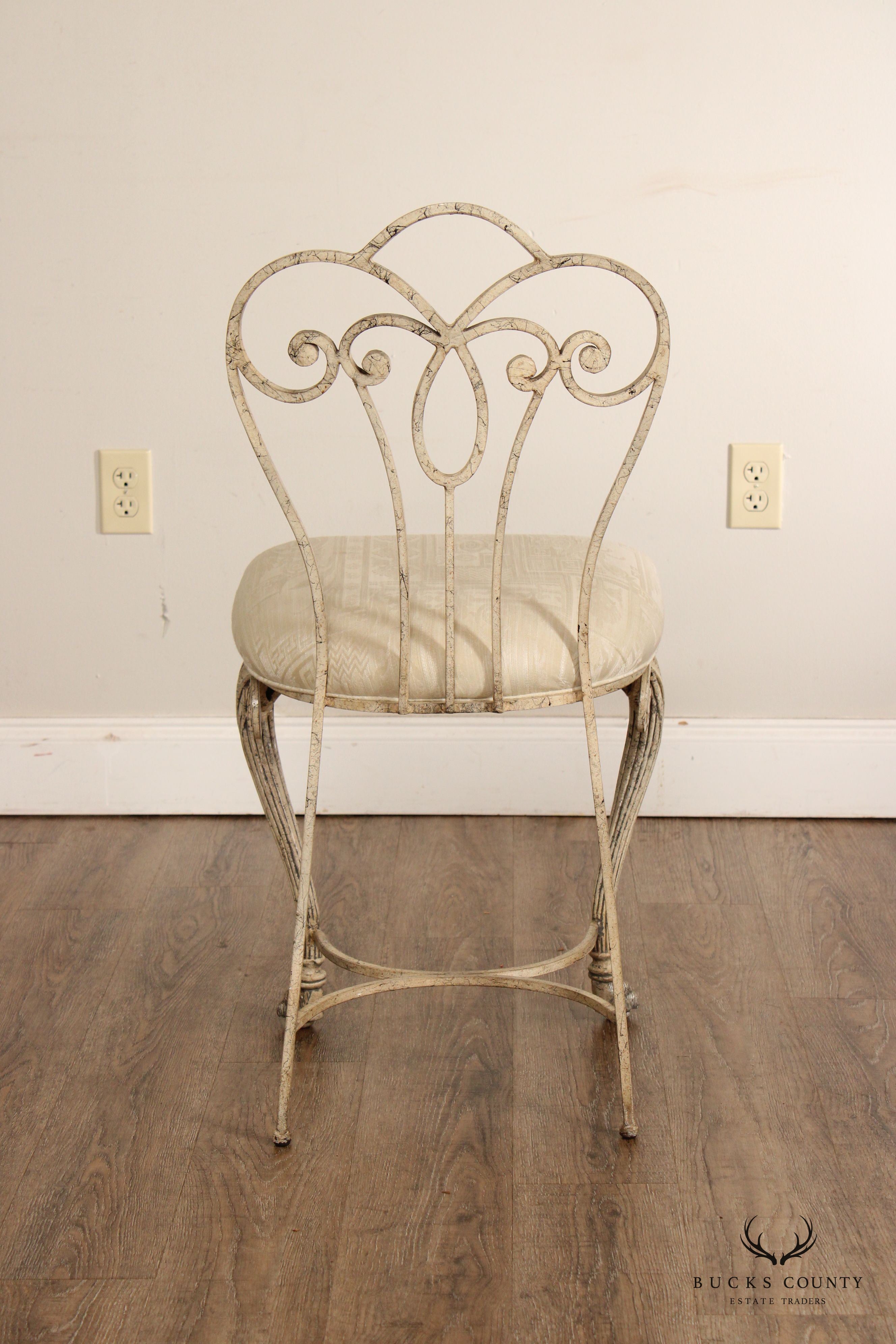 French Style Painted Wrought Iron Side Chair