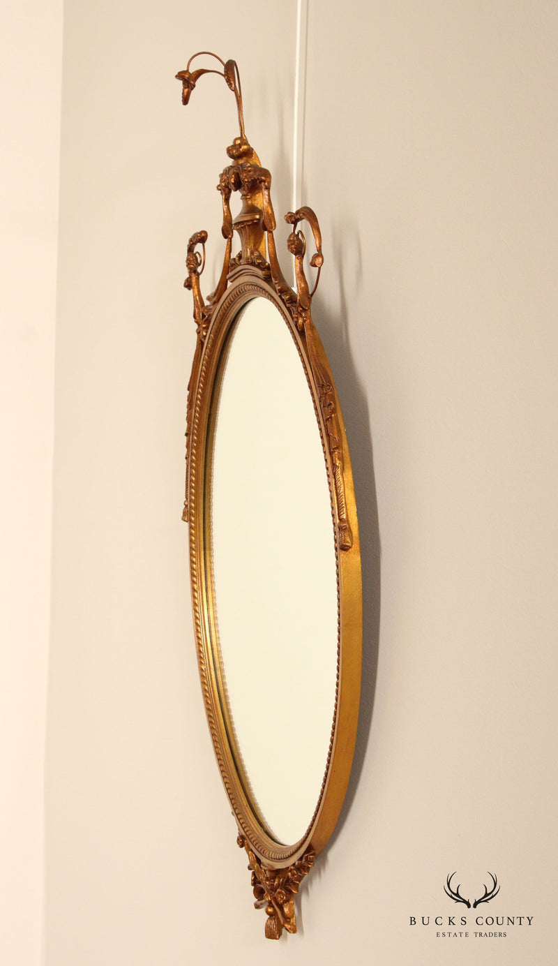 Adams Style Vintage Carved Gold Frame Oval Wall Mirror