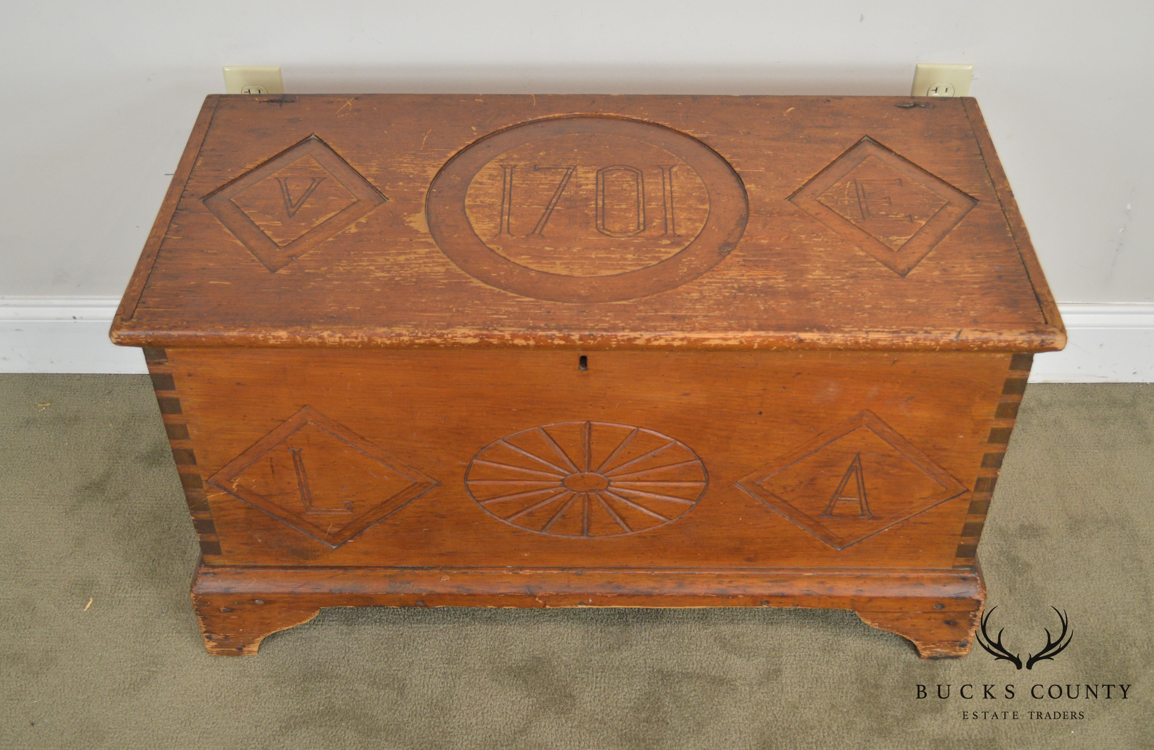 Antique 1701 Monogrammed Carved Dutch Blanket Chest