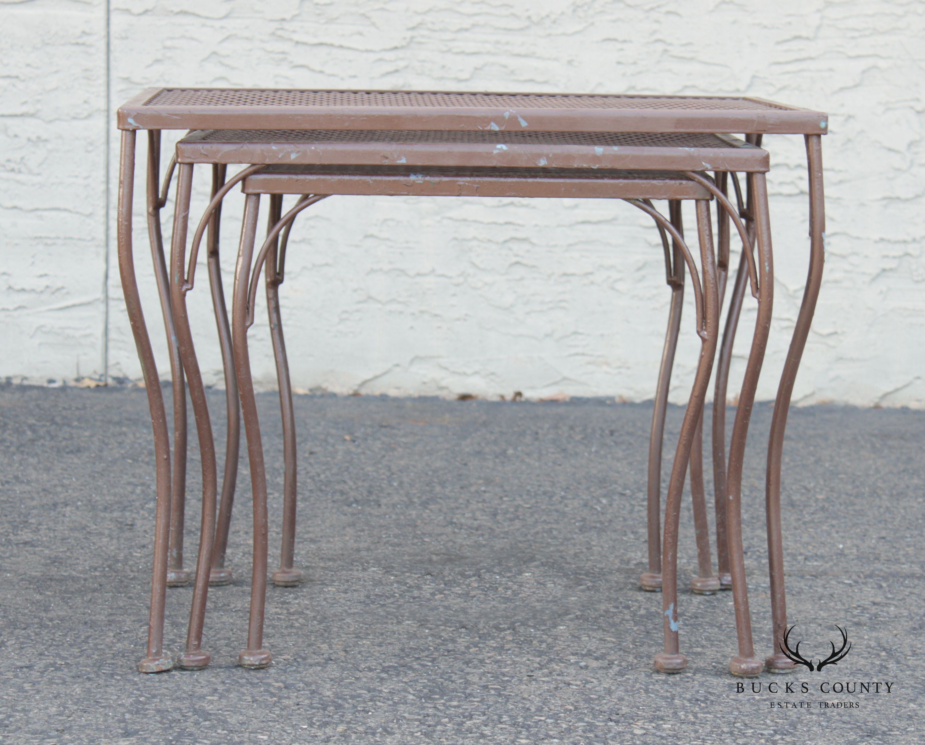 Vintage Mid Century Wrought Iron Set Garden Nesting Tables