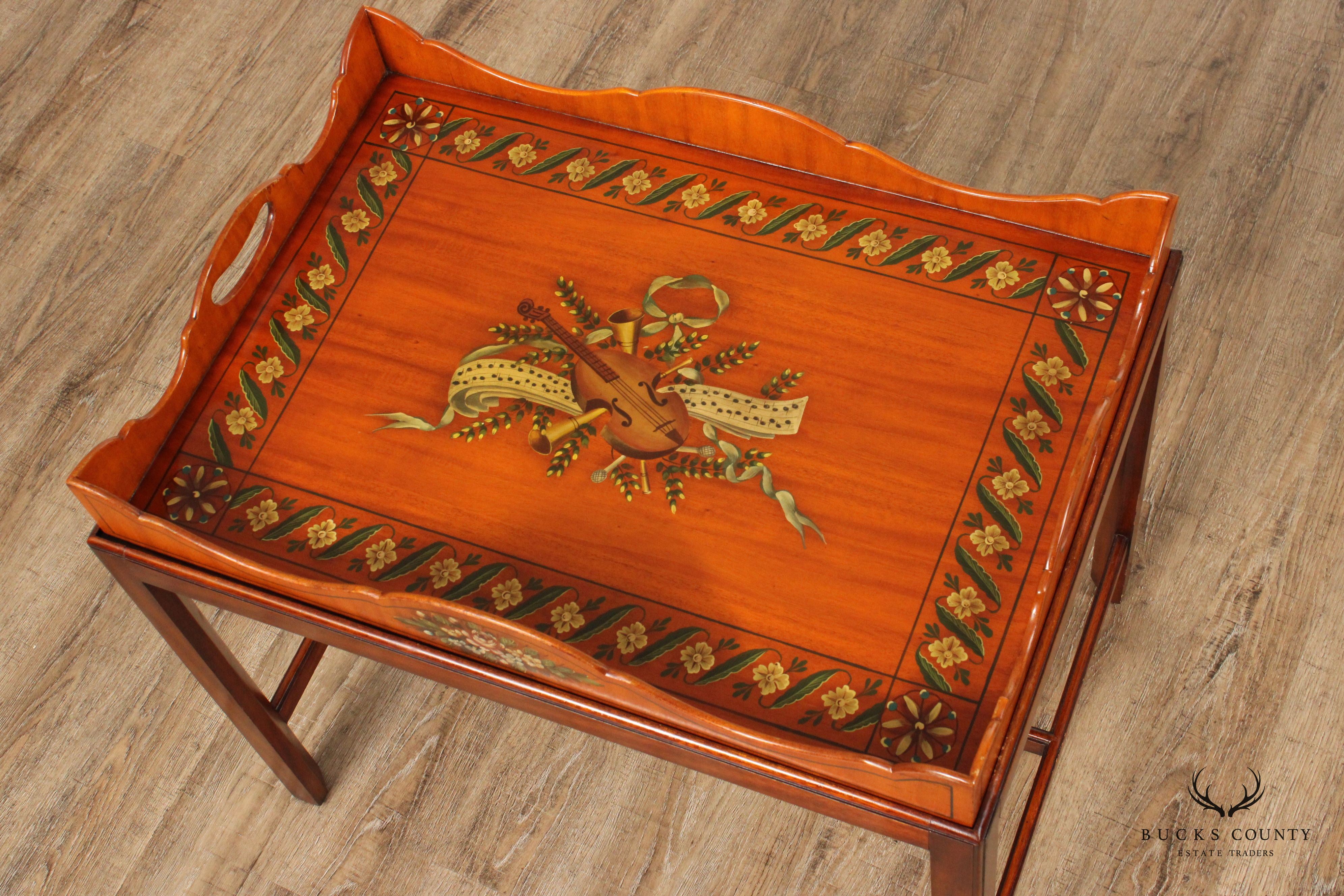 Edwardian Style Hand Painted Satinwood Tray Table