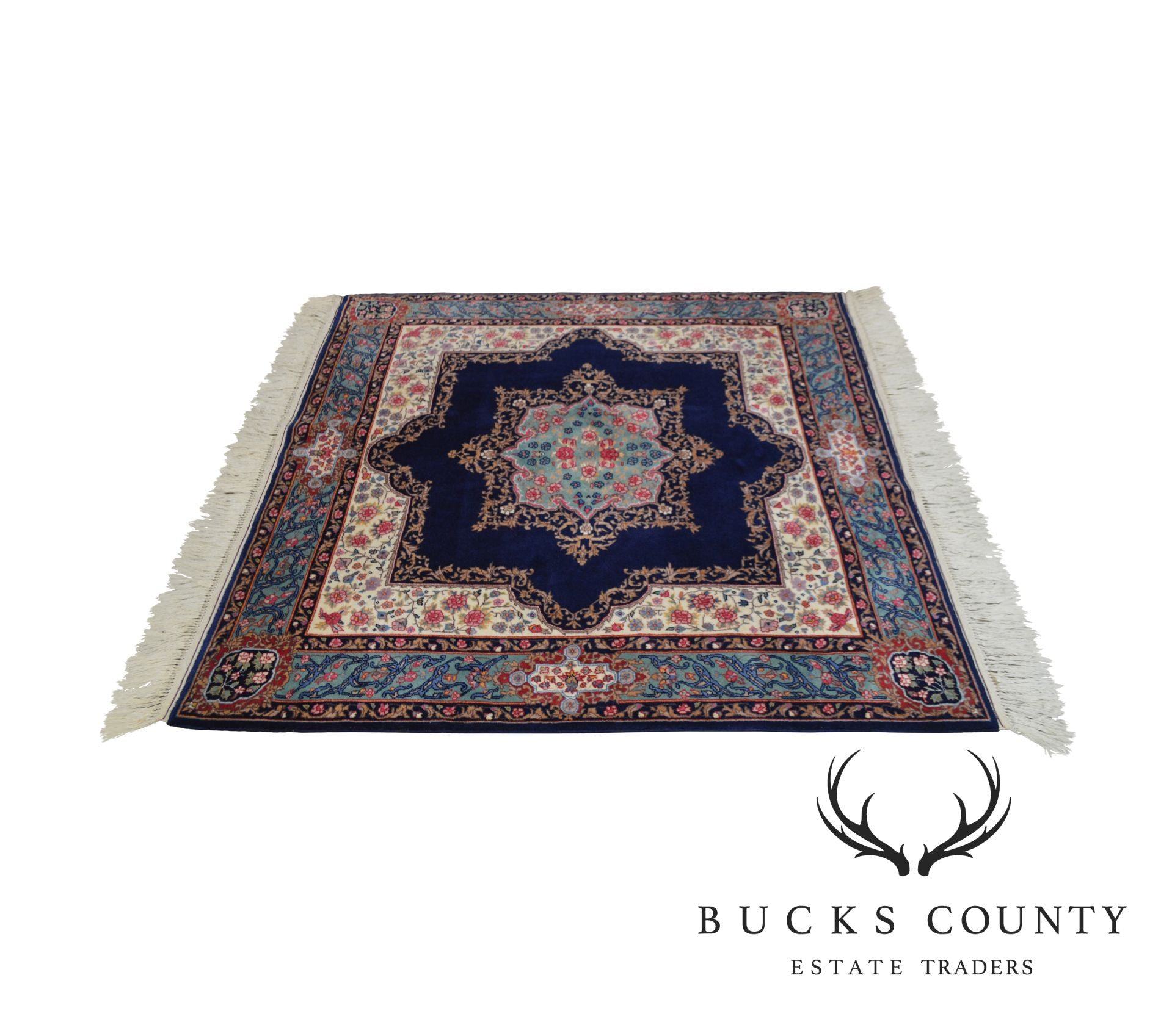 Fine Quality Hand Tied Blue Kirman 71"x60.5" Area Rug