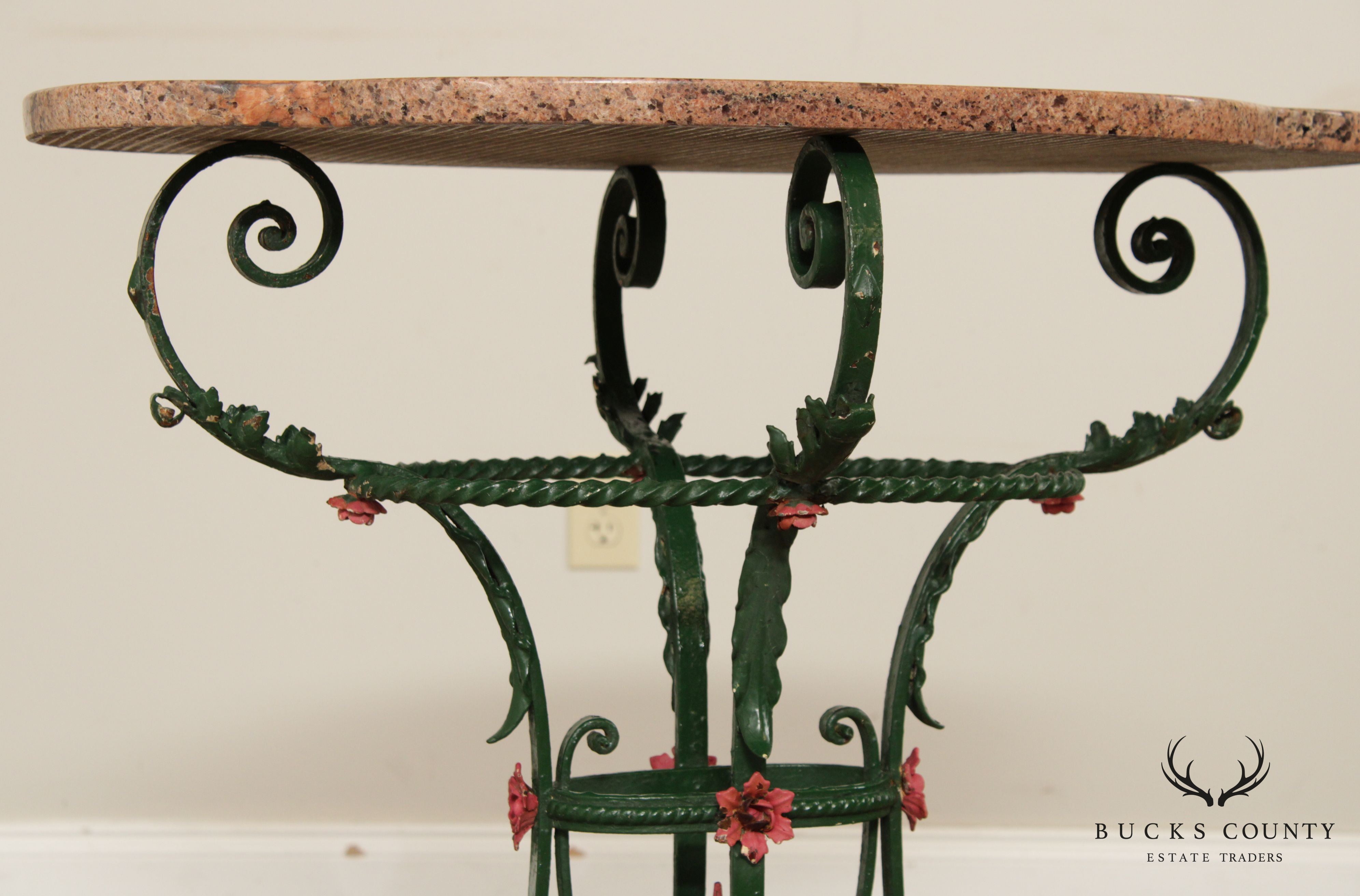 Vintage Wrought Iron Granite Top Garden Table