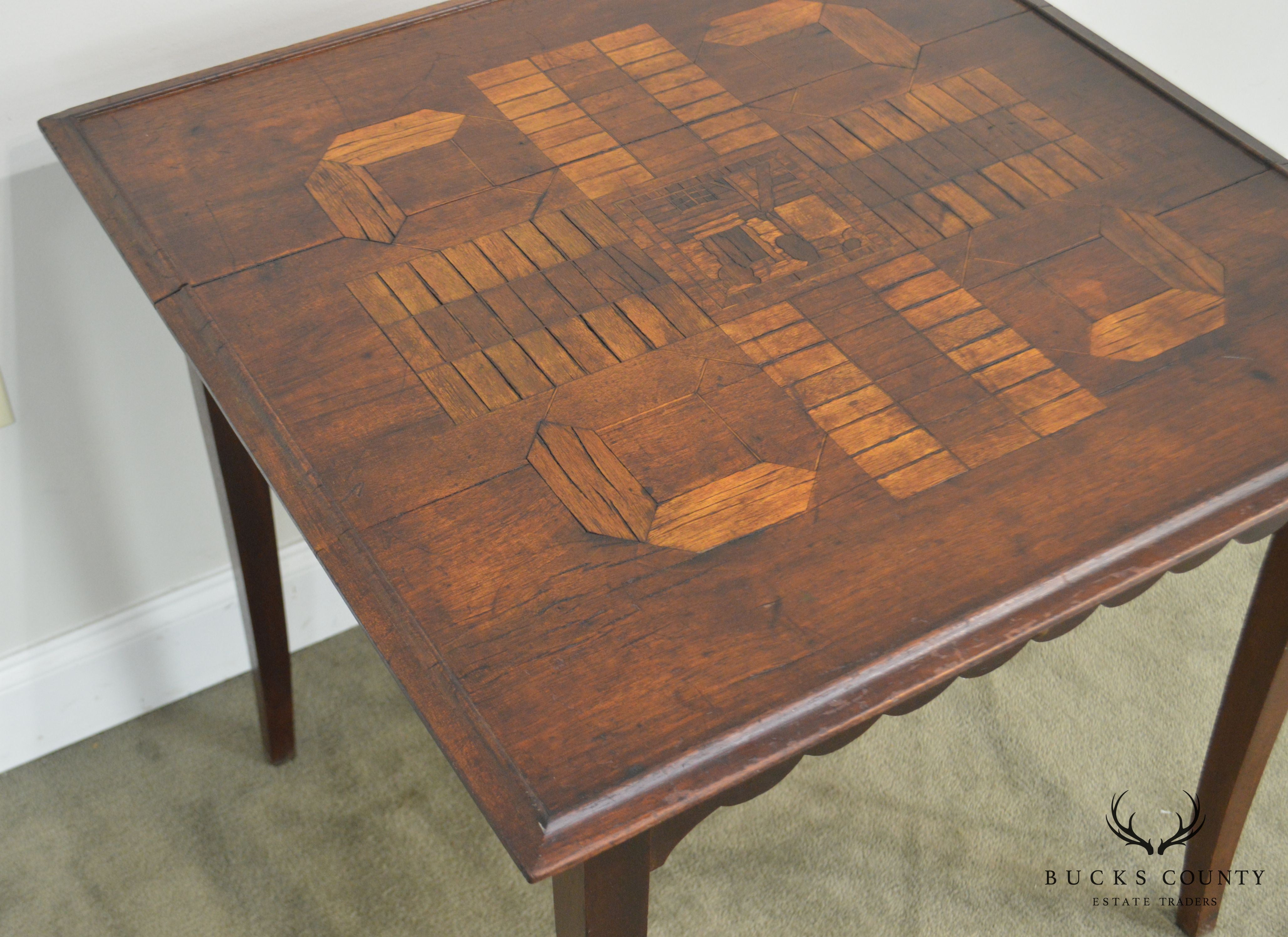 French Country Antique 19th Century Inlaid One Drawer Work Table