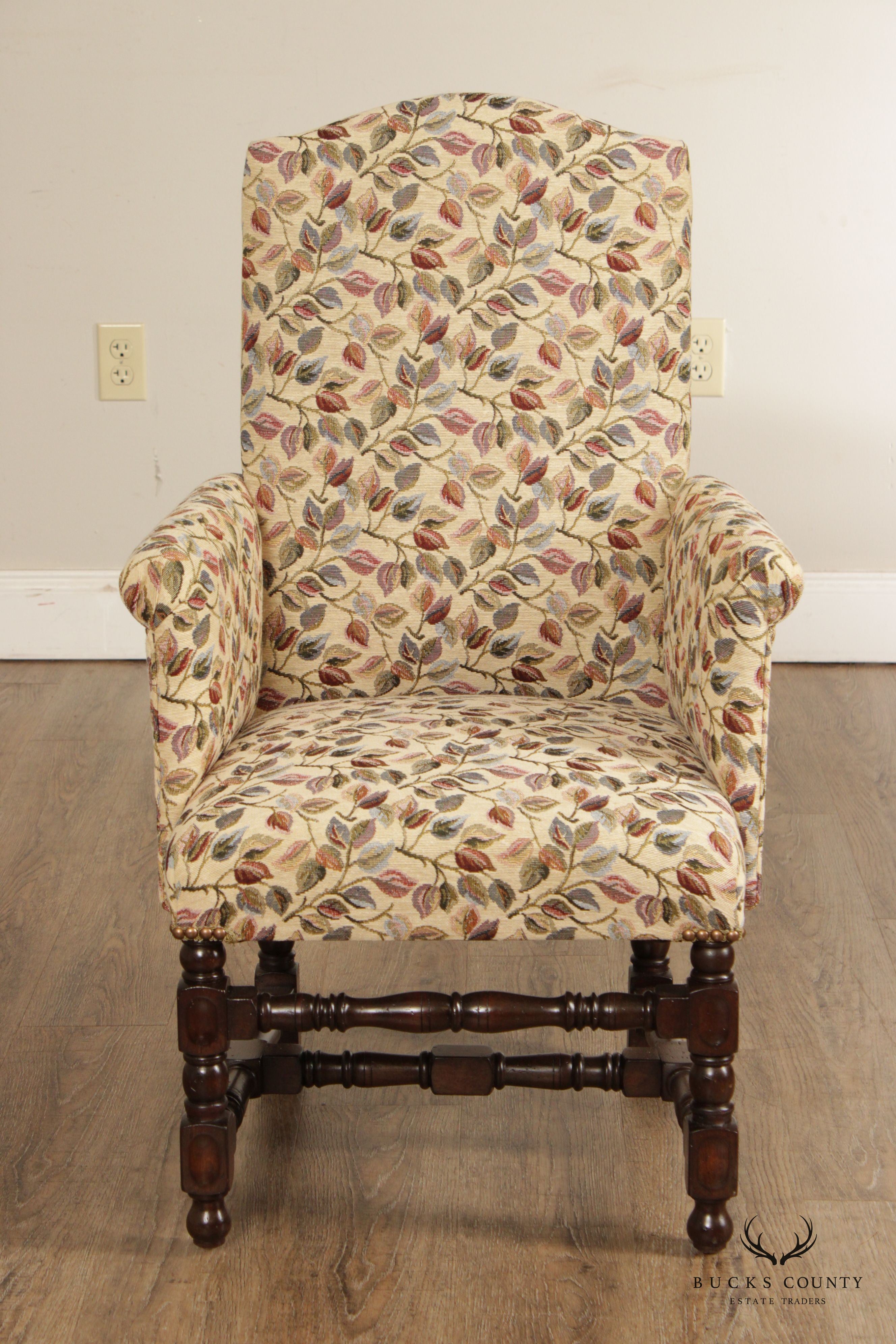 Jacobean Revival Style Pair of Upholstered Children's or Doll Armchairs