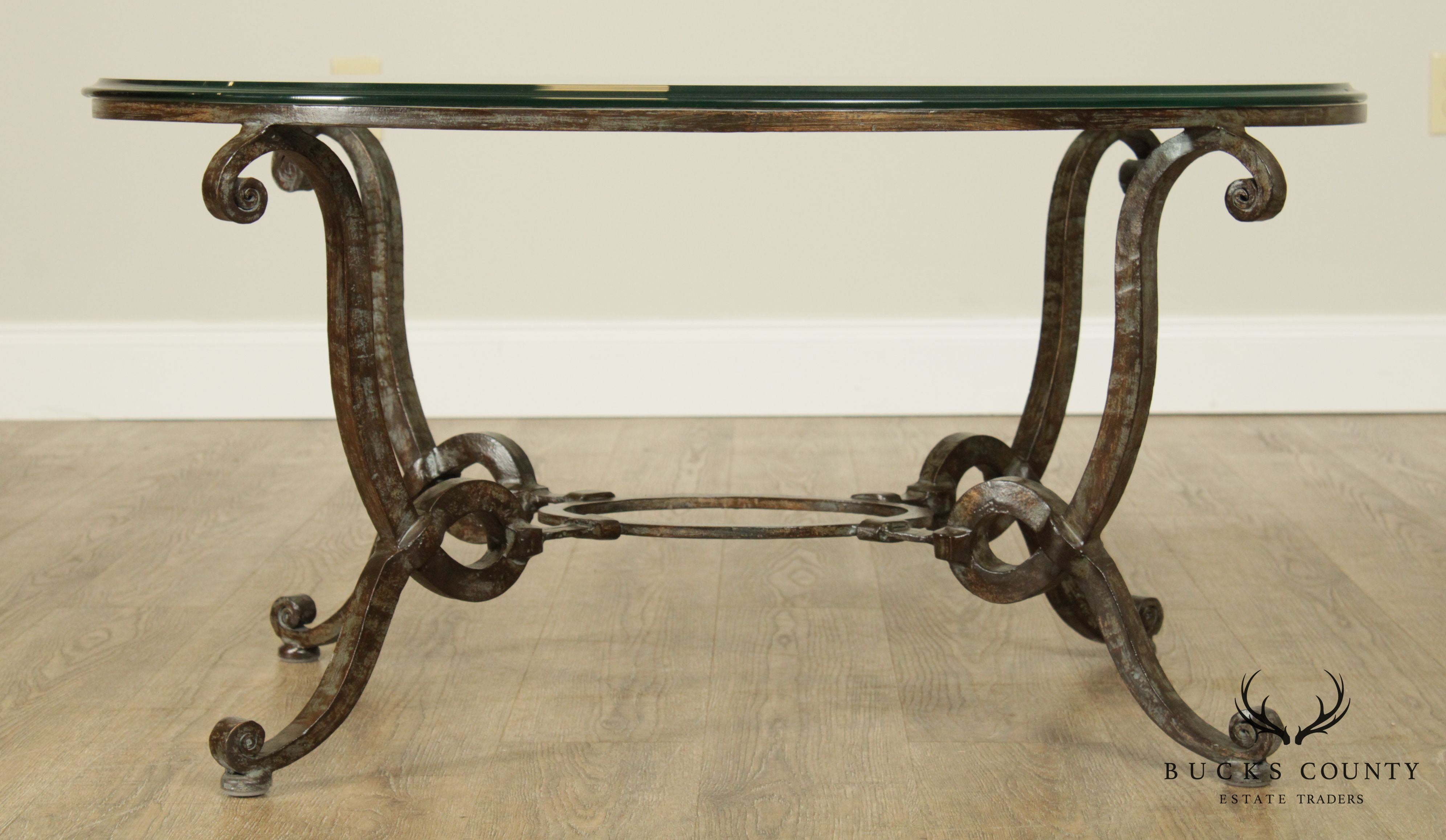 Quality Hand Forged Steel Oval Glass Top Coffee Table