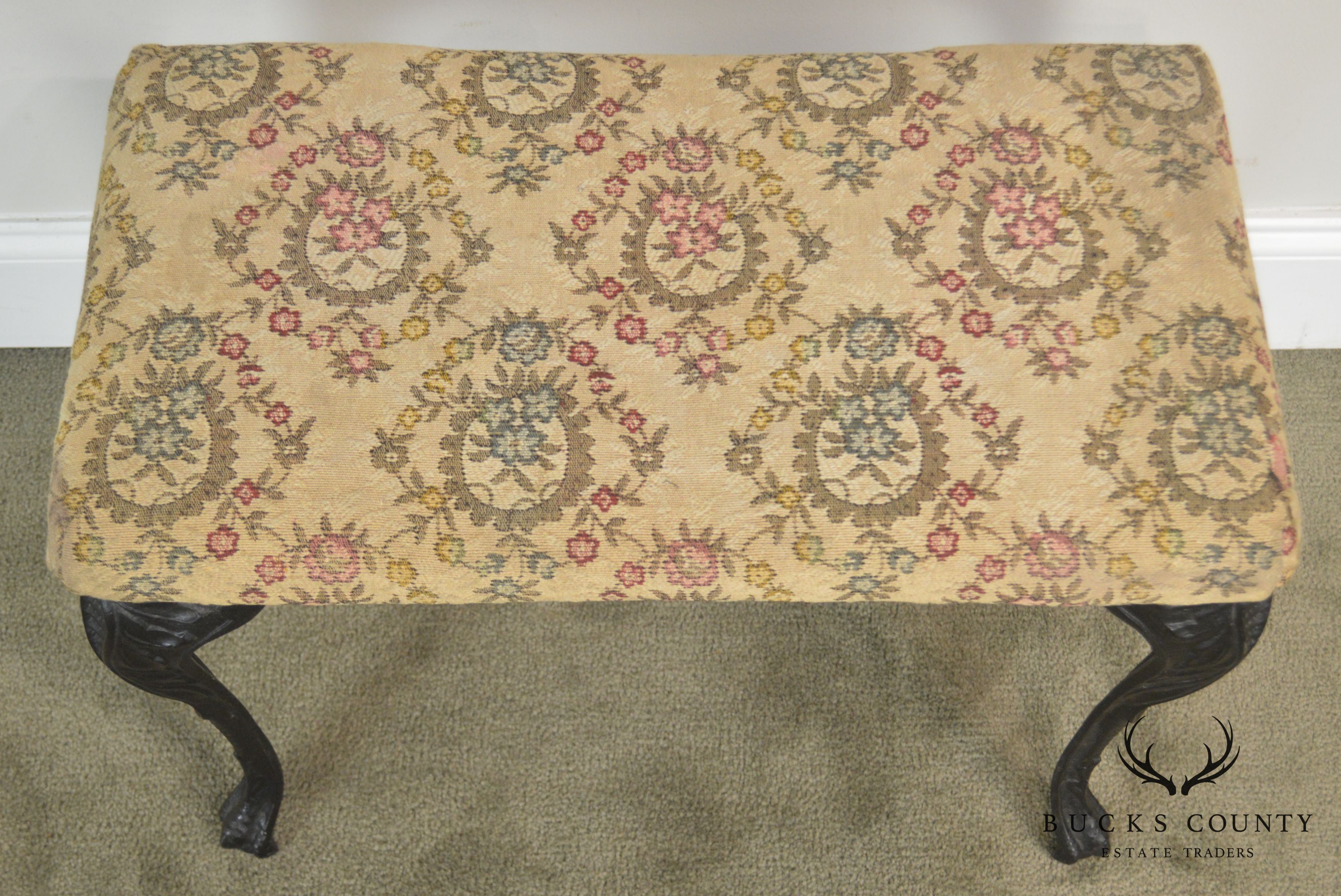 Antique Rococo Style Iron Leg Vanity Bench