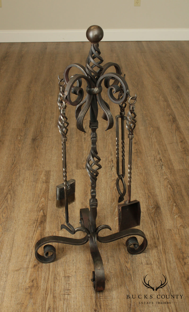 Hand Forged Custom Twisted Iron Set Fire Place Tools