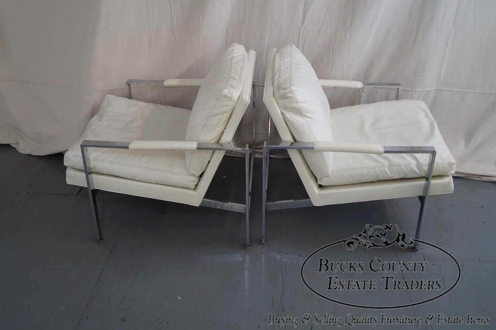 Milo Baughman Pair of Chrome Flat Bar Lounge Chairs